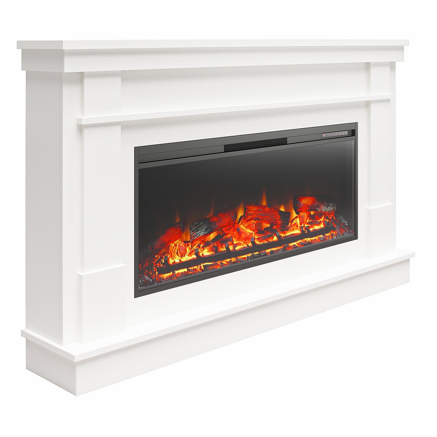 Elmcroft Wide Mantel with 43" Linear Fireplace Insert - White