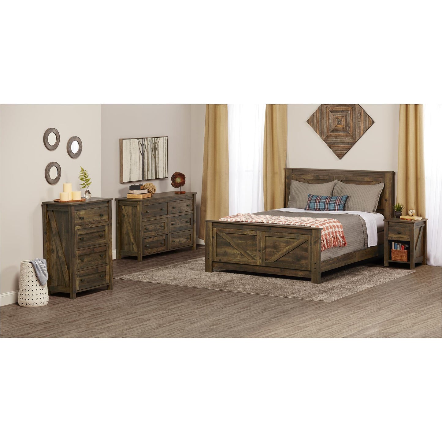 Farmington 4 Drawer Rustic Farmhouse Dresser with Linen Interiors - Rustic