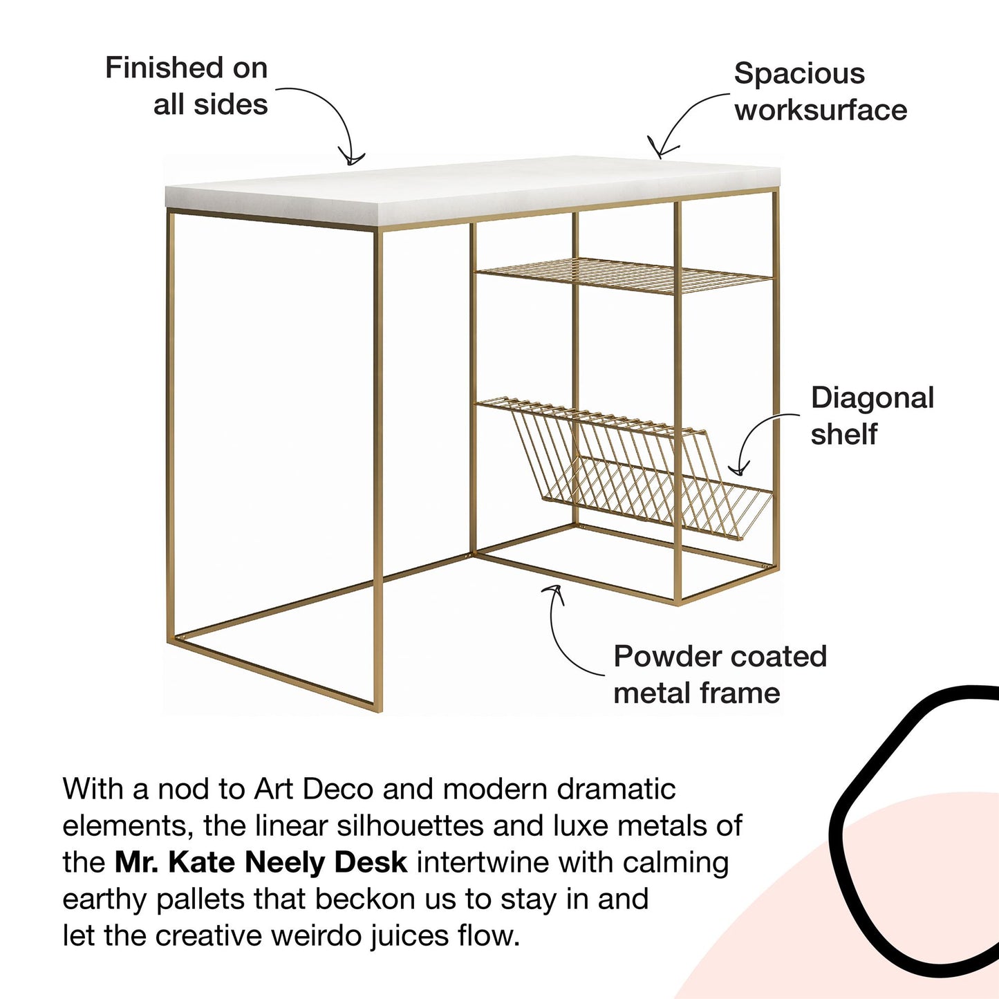Neely Desk Mixed Media with Flat and Angled Shelves - Plaster