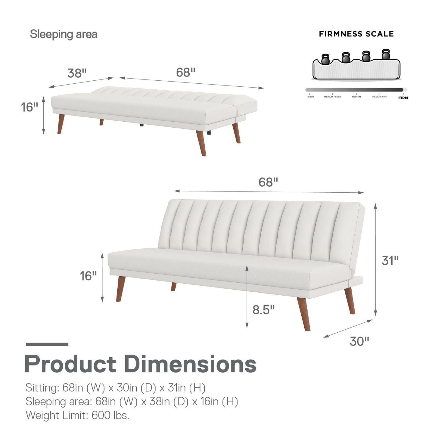Brittany Armless Futon - White