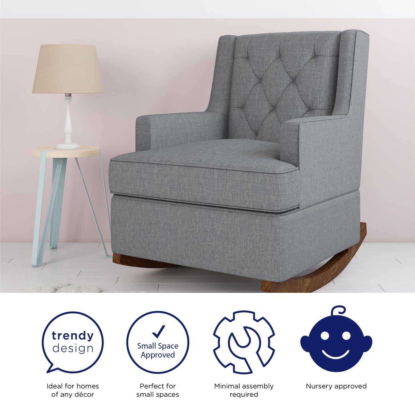 Bennet Transitional Wingback Linen Upholstered Nursery Rocker Chair - Grey Linen