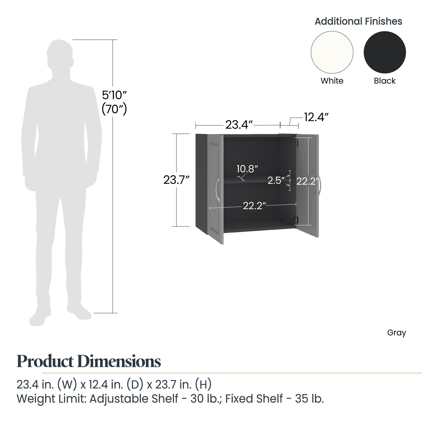 Kendall 24 Inch Multipurpose 2 Door Wall Cabinet - Black