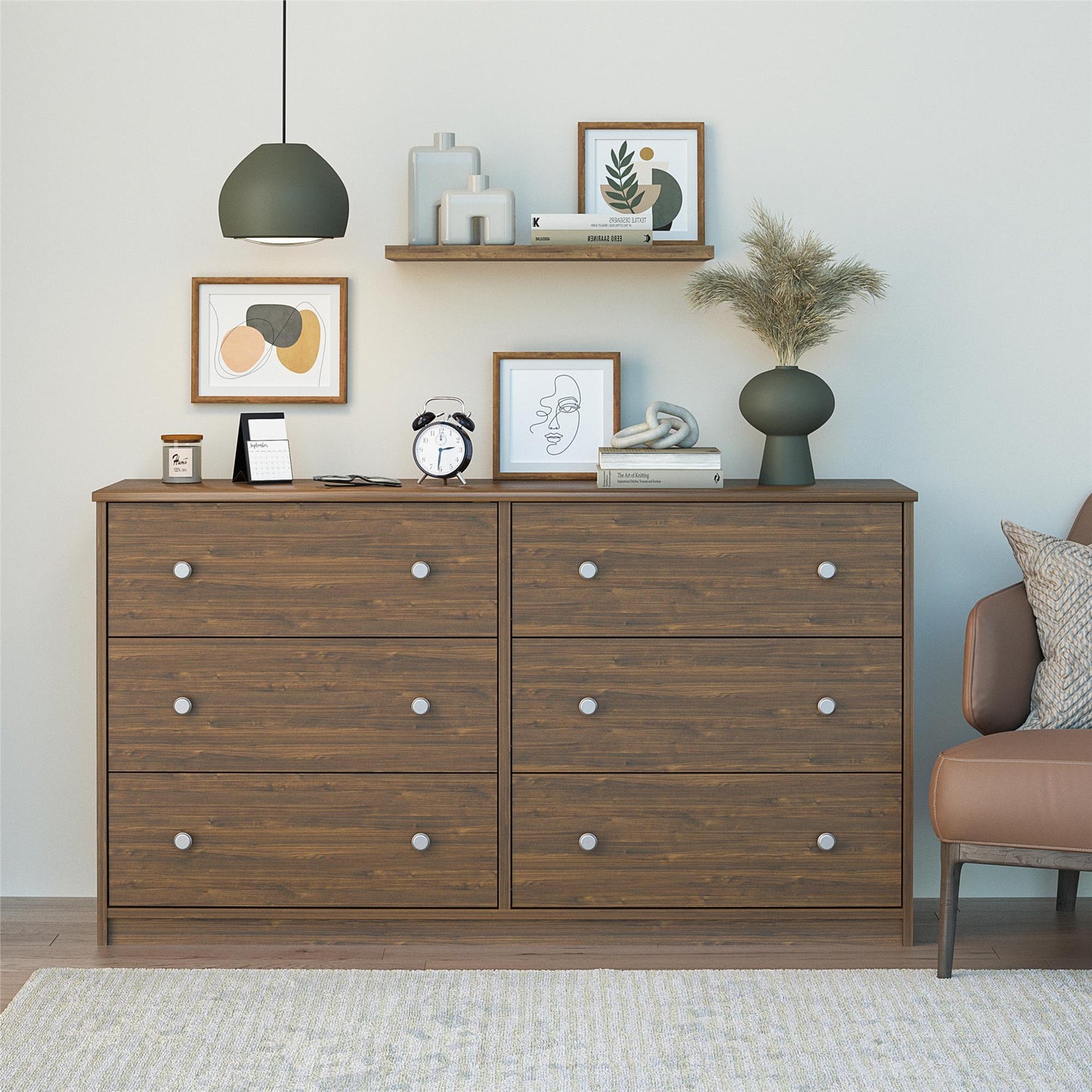 Ellwyn 6 Drawer Wide Dresser with Included Wall Anchor Kit - Saint Walnut