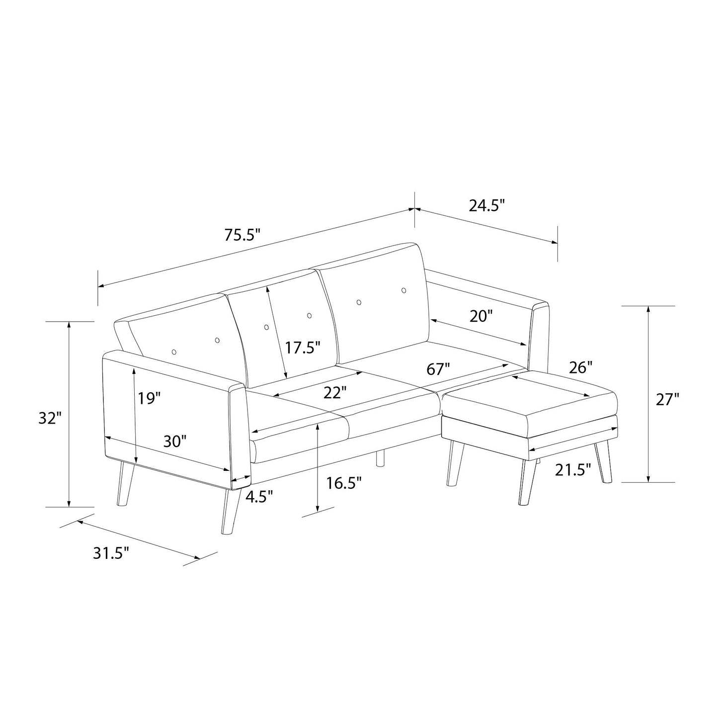 Gloria Sofa Sectional - Light Gray