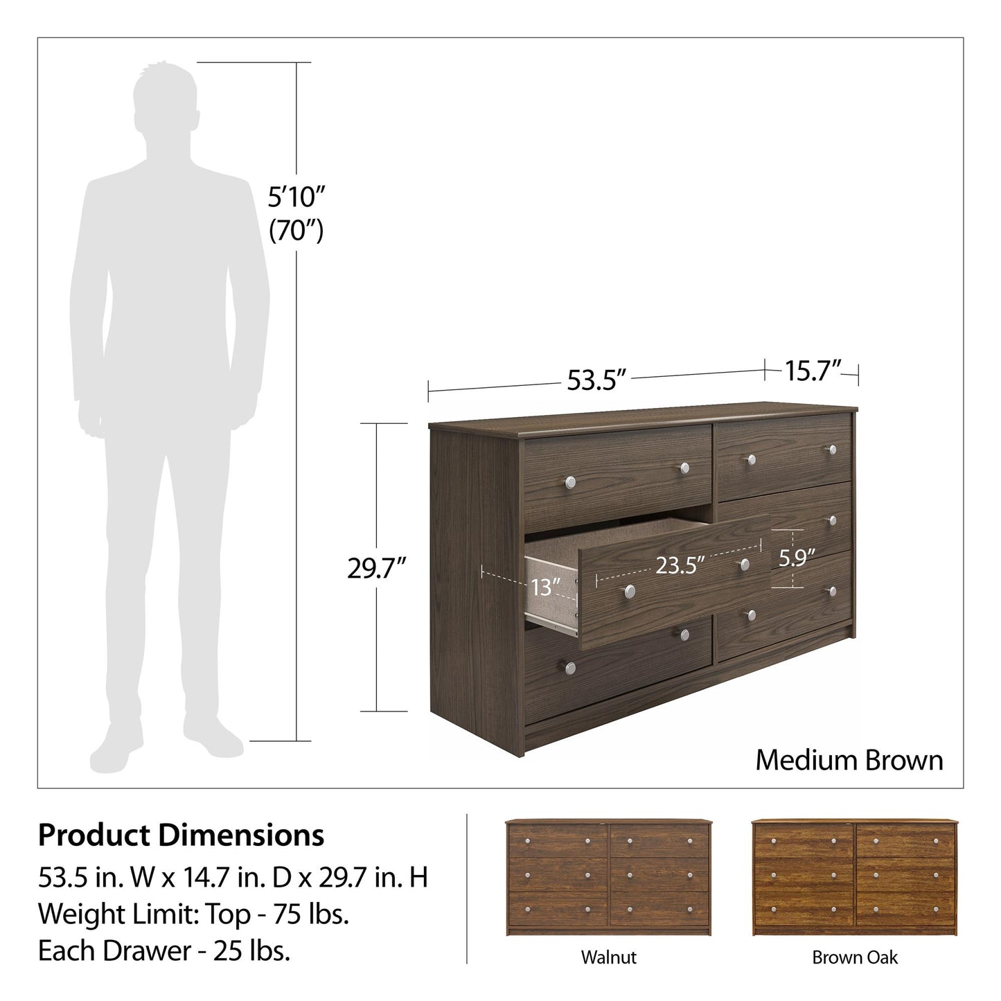 Ellwyn 6 Drawer Wide Dresser with Included Wall Anchor Kit - Brown Stanton Ash