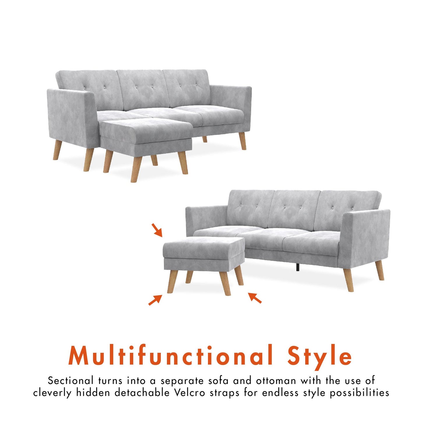 Gloria Sofa Sectional - Light Gray