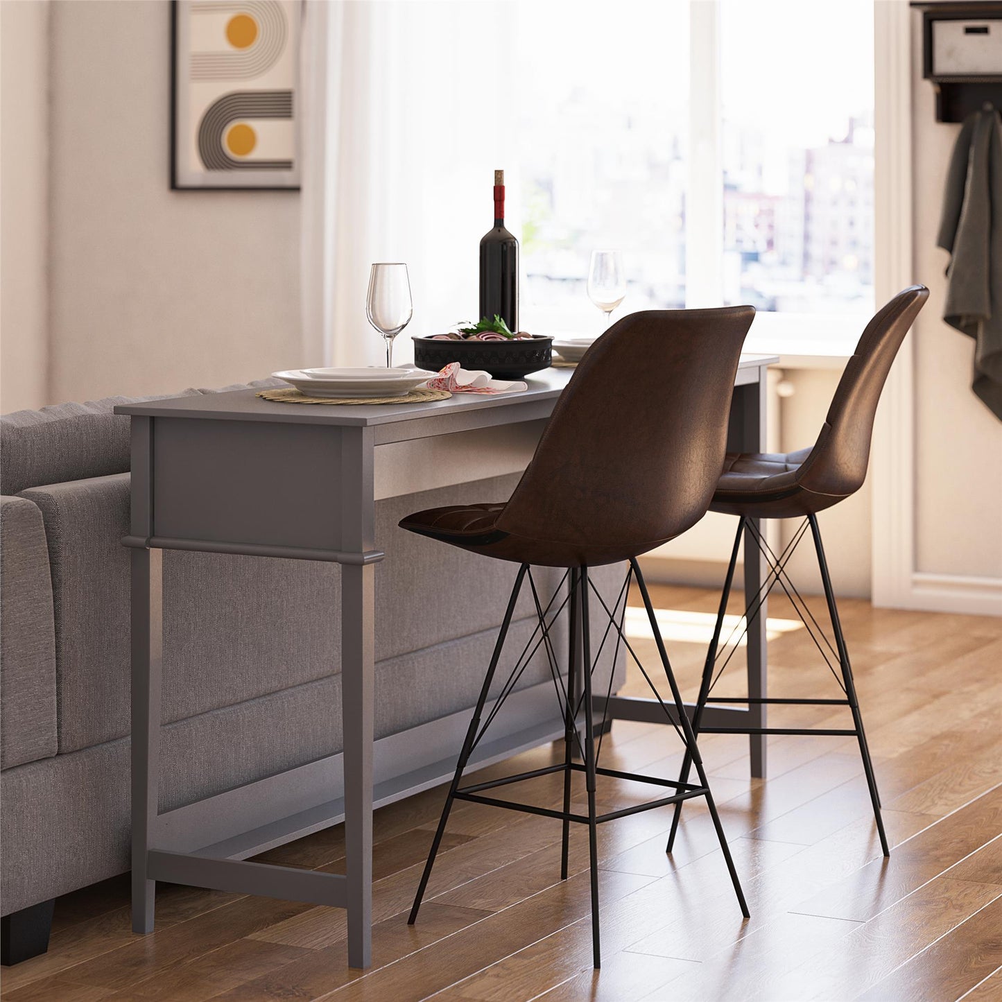 Franklin Painted Sofa Table / Extra Wide Desk with Foot Rest - Gray