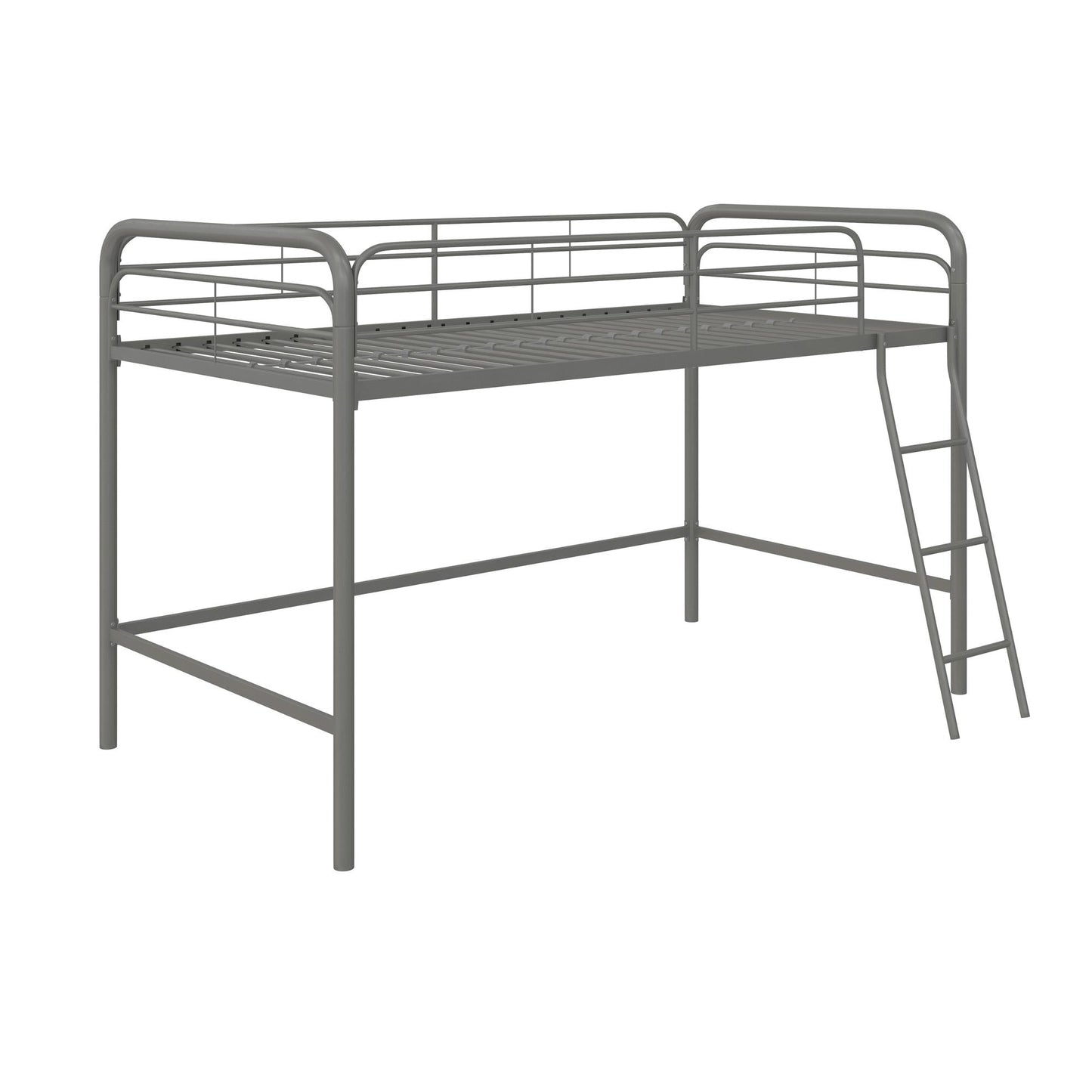 Jett Junior Loft Bed with Metal Frame and Built-In Ladder - Silver - Twin