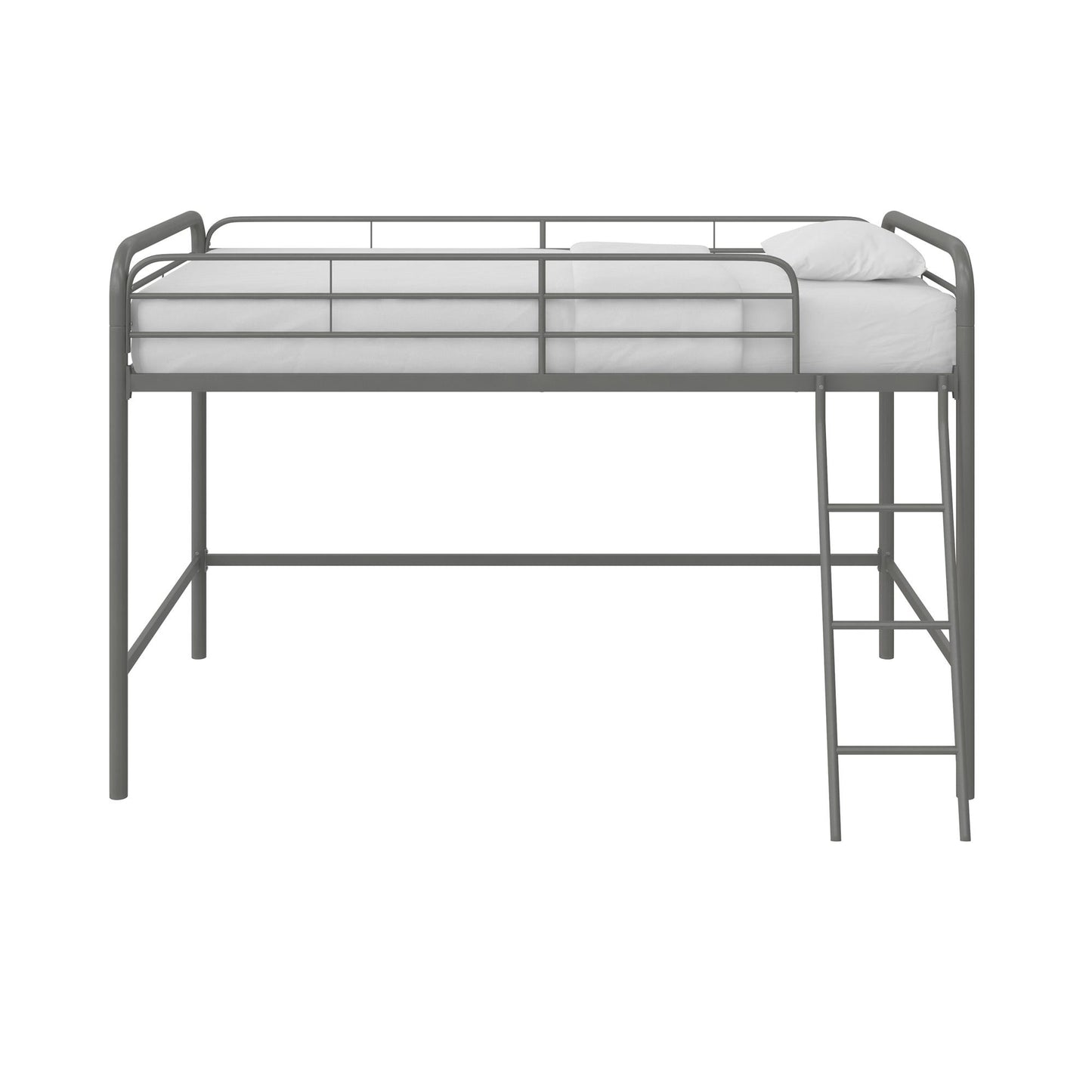 Jett Junior Loft Bed with Metal Frame and Built-In Ladder - Silver - Twin