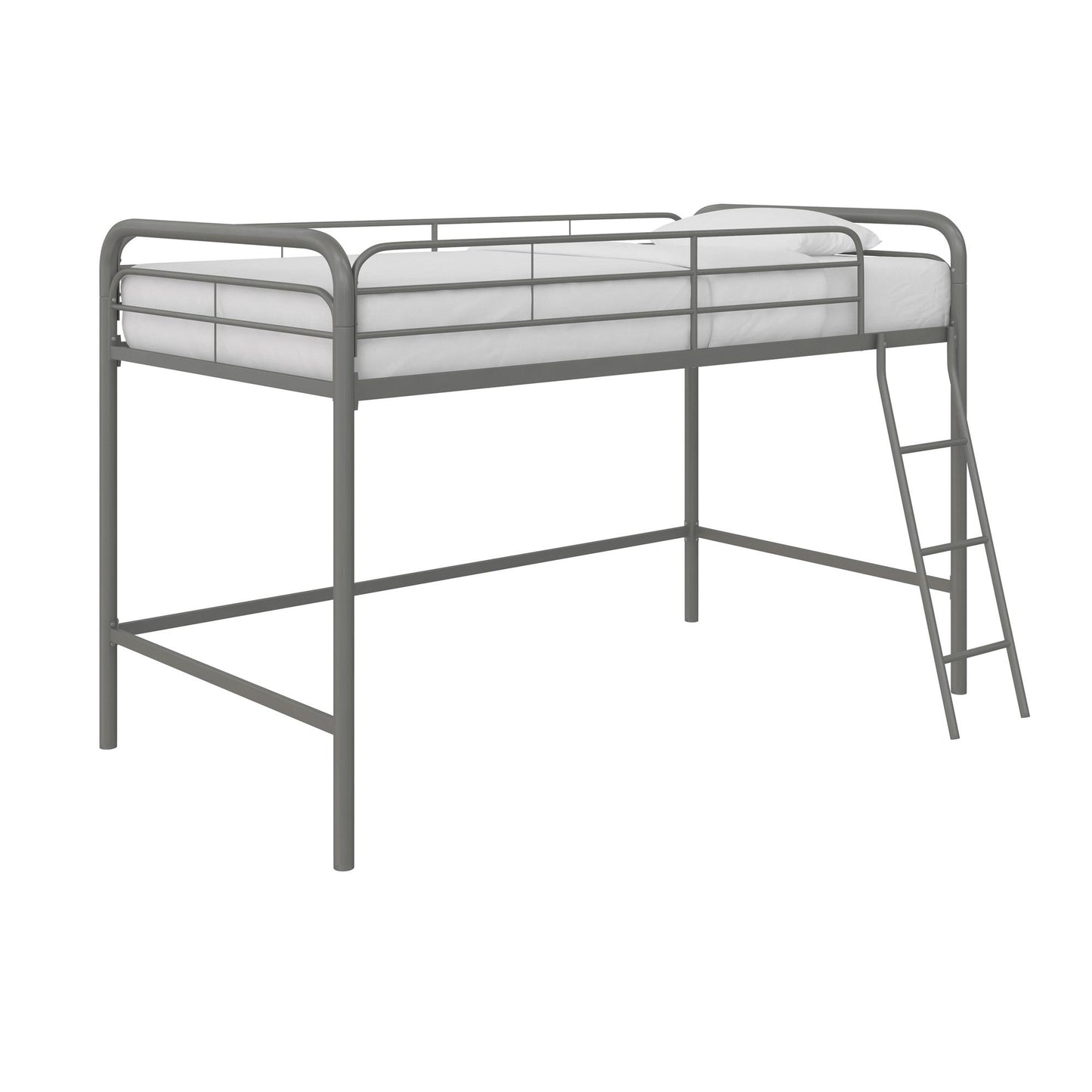 Jett Junior Loft Bed with Metal Frame and Built-In Ladder - Silver - Twin
