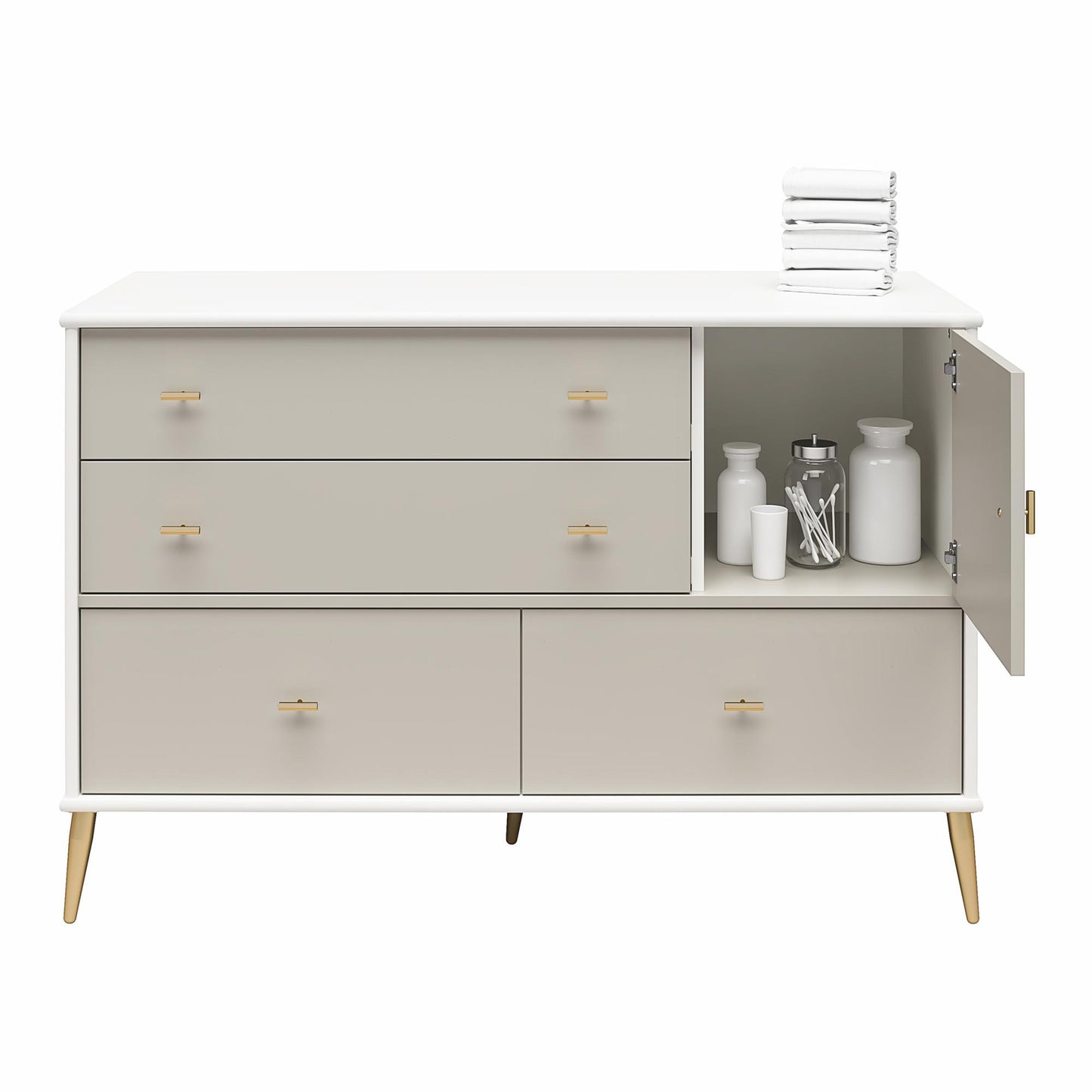 Valentina Asymmetrical 4 Drawer / 1 Door Convertible Dresser - White / Grey