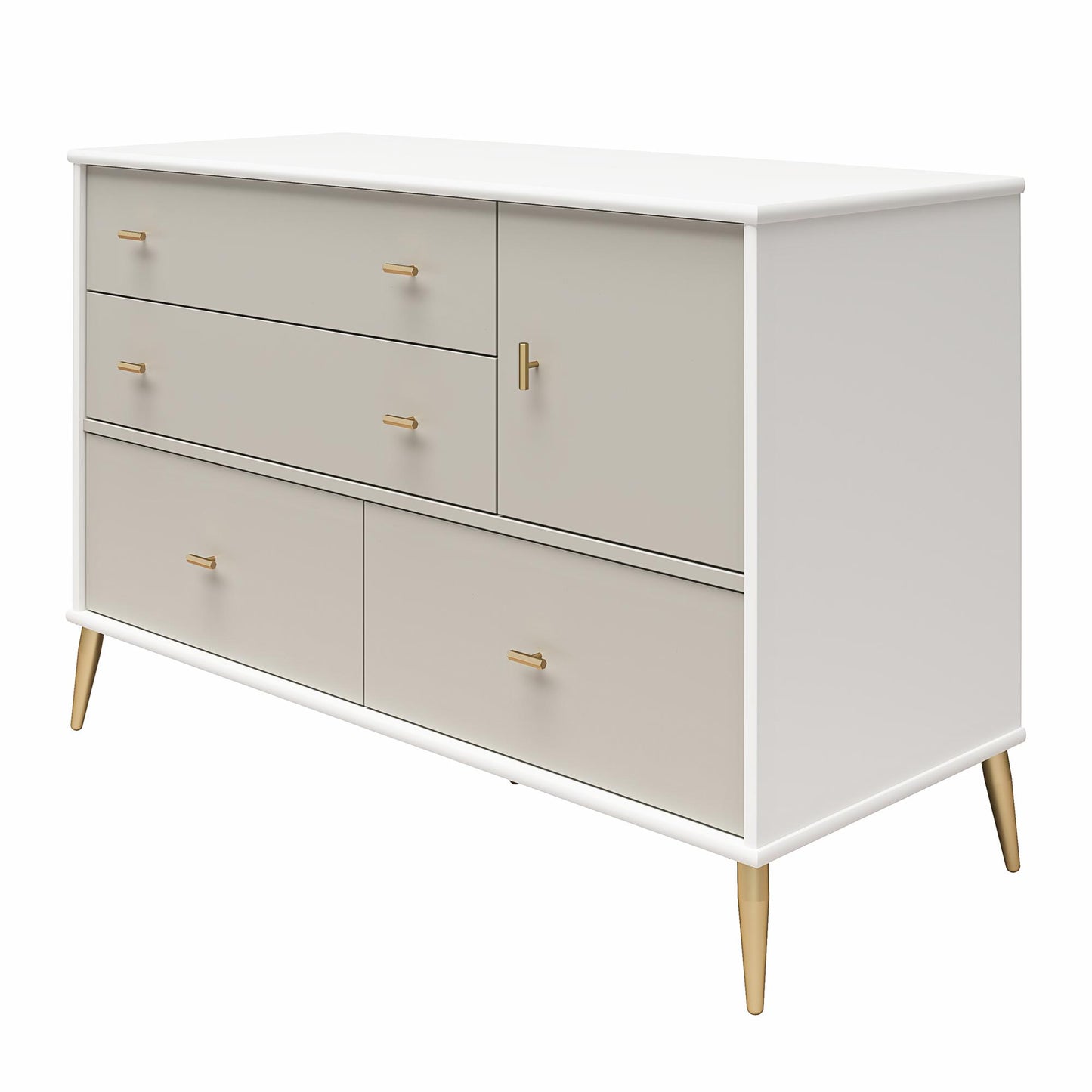 Valentina Asymmetrical 4 Drawer / 1 Door Convertible Dresser - White / Grey
