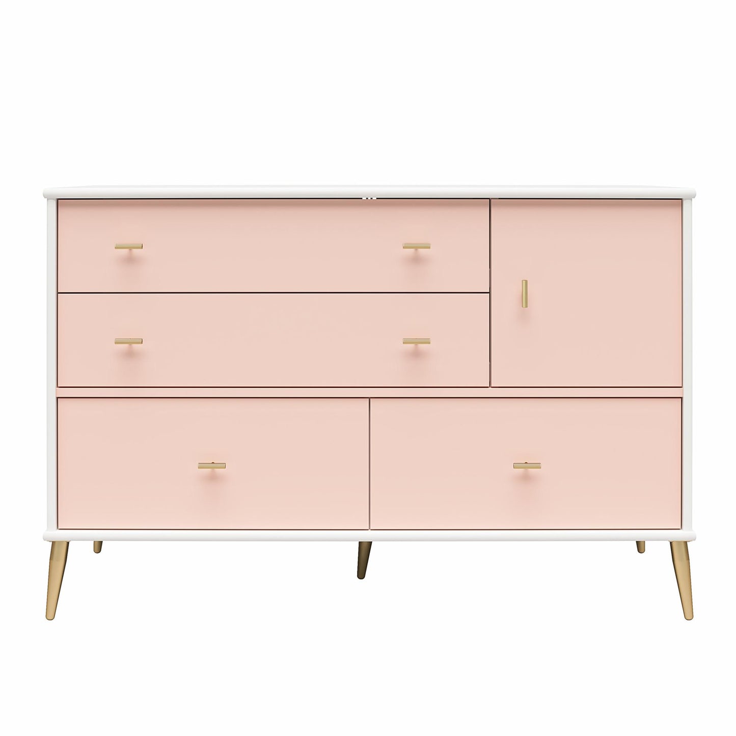 Little Seeds Valentina Asymmetrical 4 Drawer / 1 Door Convertible Dresser - Pale Pink