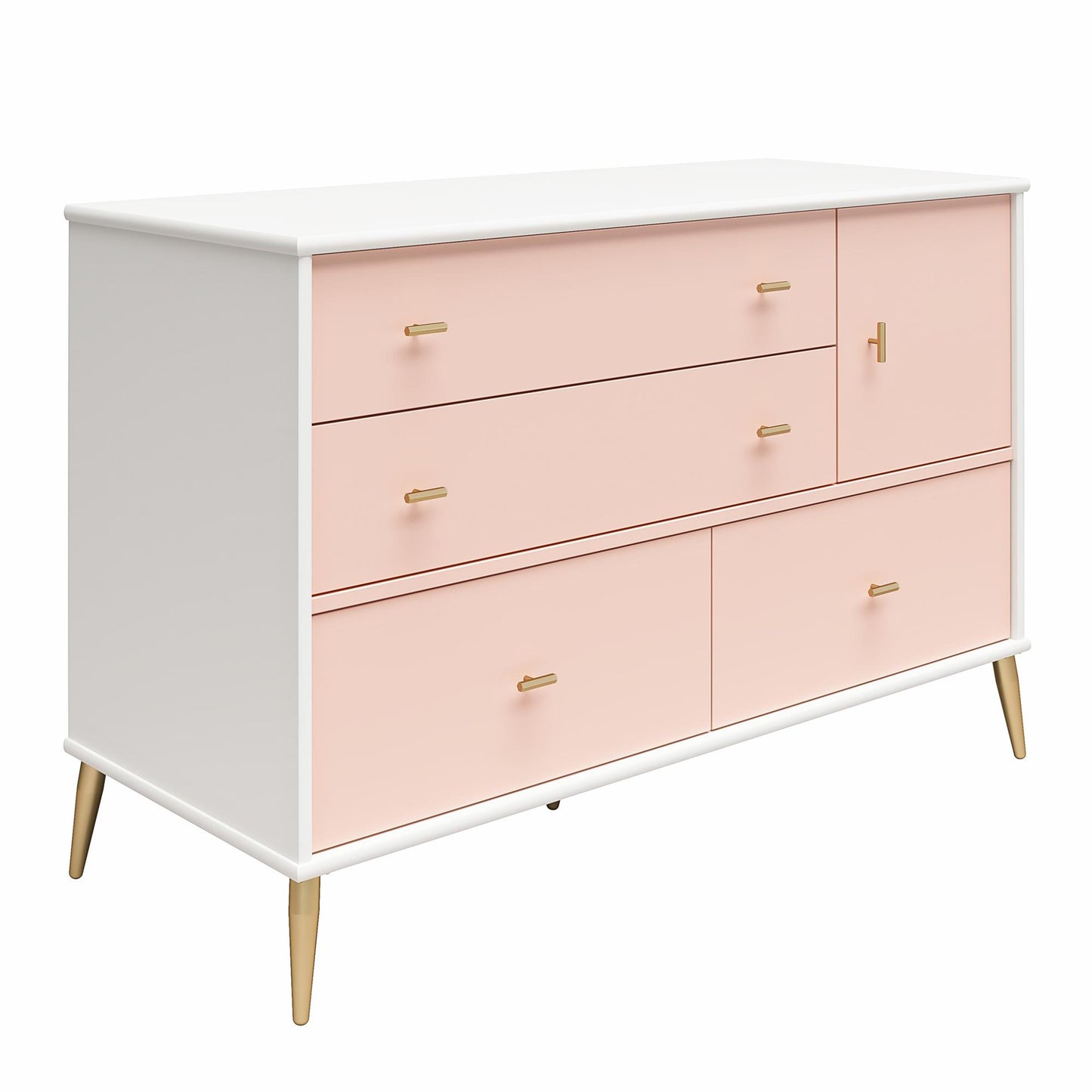 Little Seeds Valentina Asymmetrical 4 Drawer / 1 Door Convertible Dresser - Pale Pink
