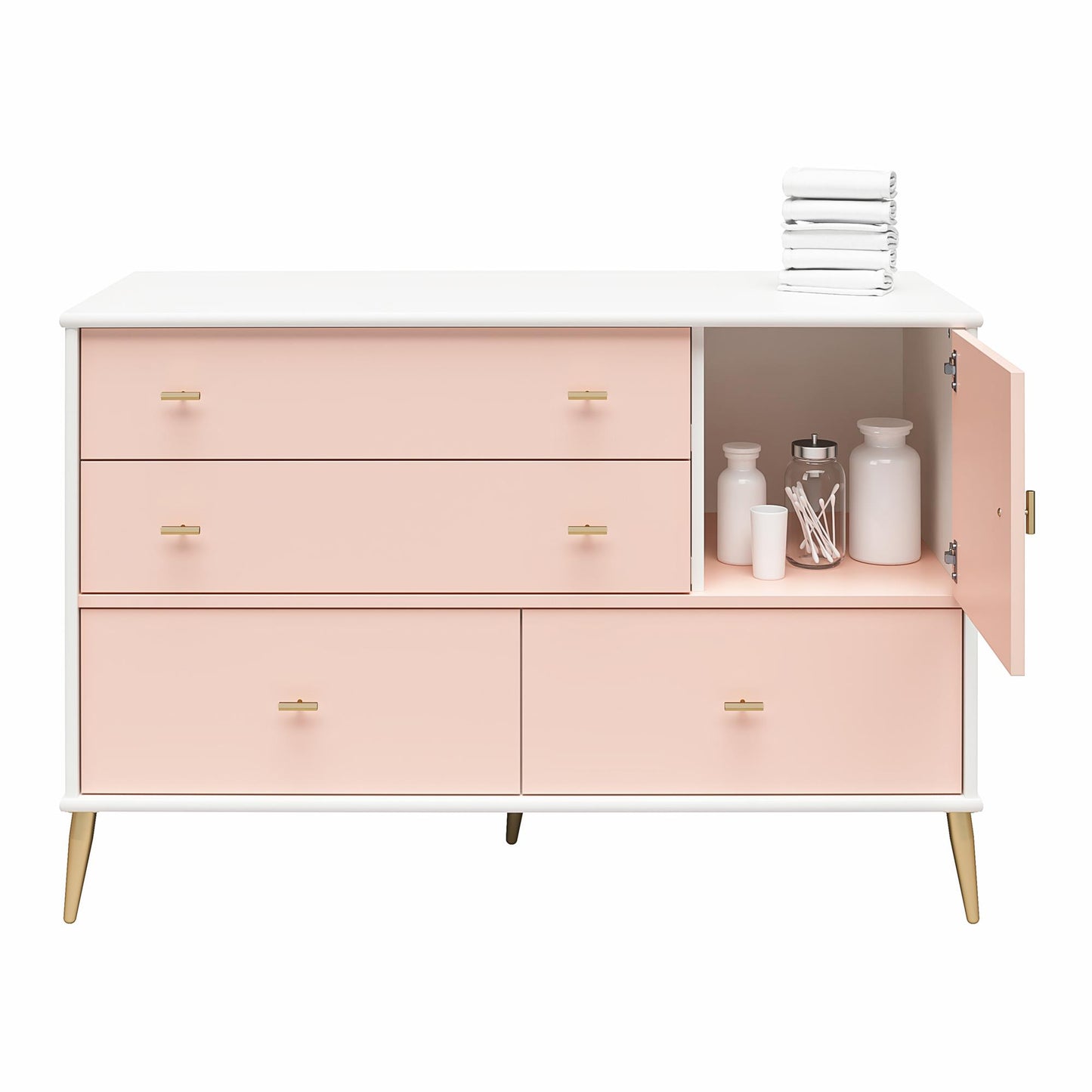 Little Seeds Valentina Asymmetrical 4 Drawer / 1 Door Convertible Dresser - Pale Pink