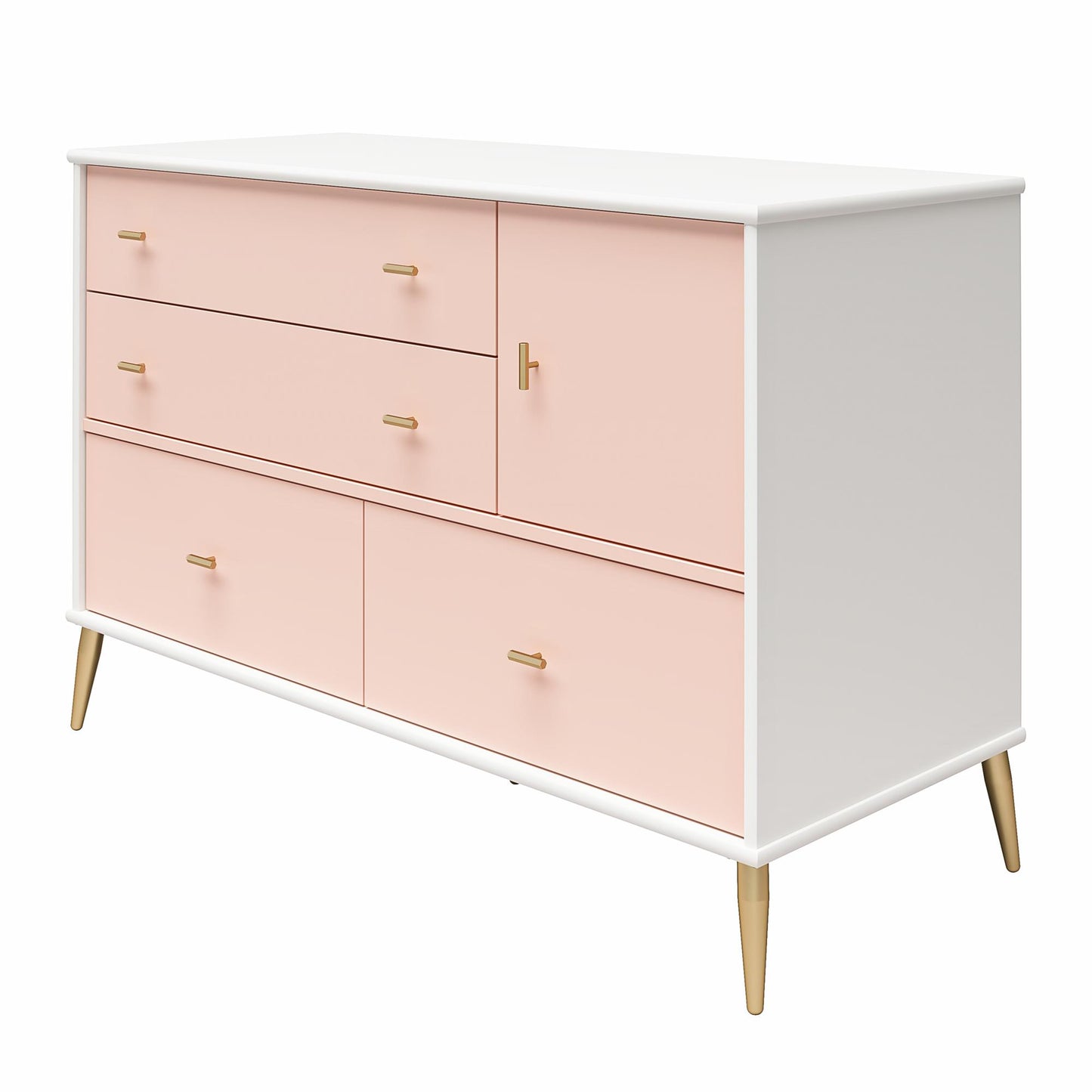 Little Seeds Valentina Asymmetrical 4 Drawer / 1 Door Convertible Dresser - Pale Pink