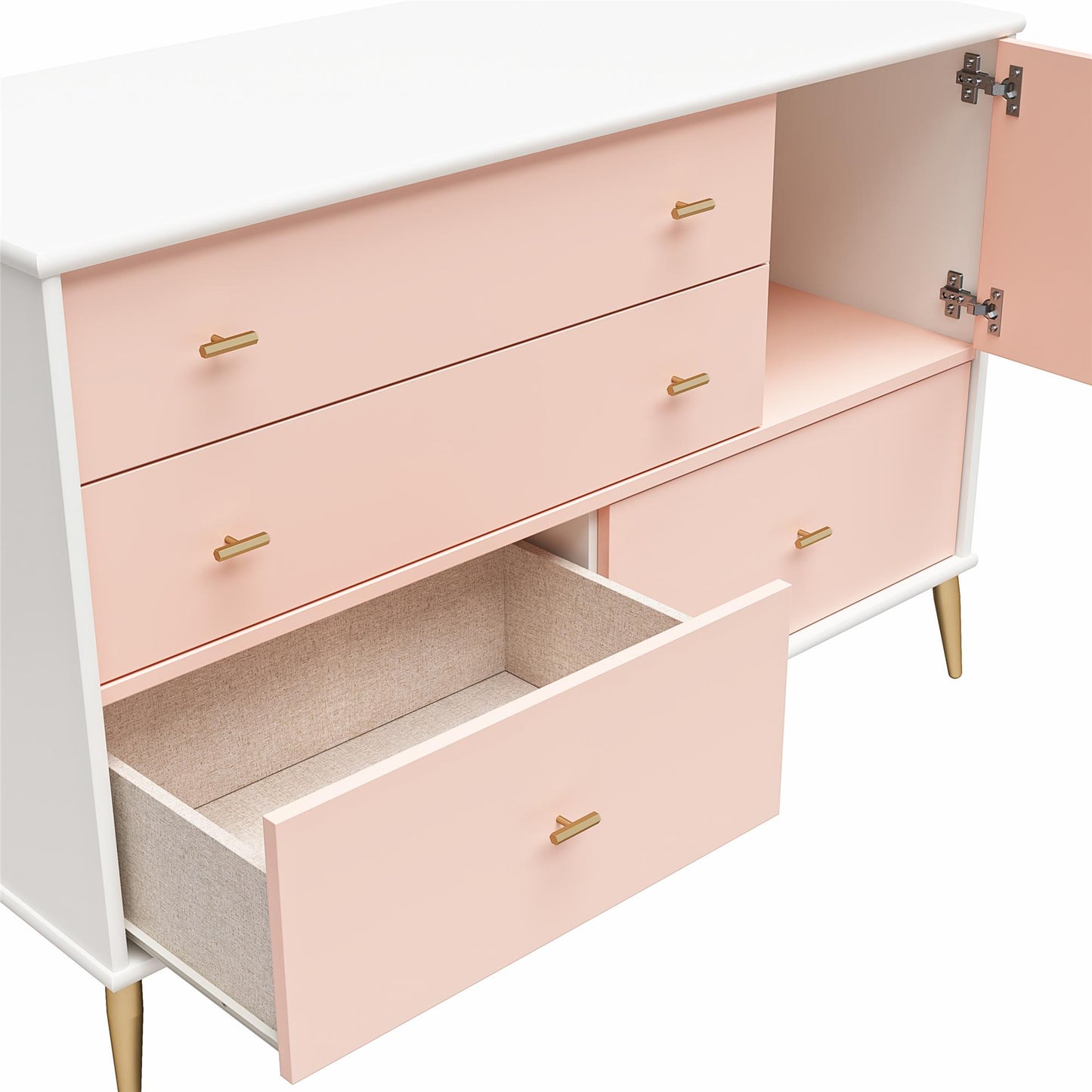 Little Seeds Valentina Asymmetrical 4 Drawer / 1 Door Convertible Dresser - Pale Pink