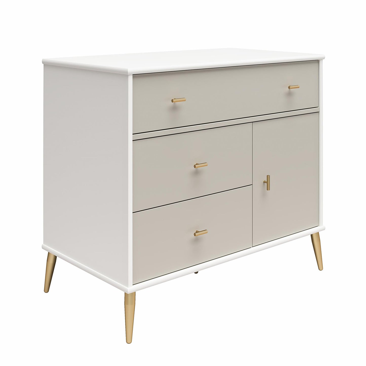 Little Seeds Valentina Asymmetrical 3 Drawer / 1 Door Convertible Dresser - White / Grey