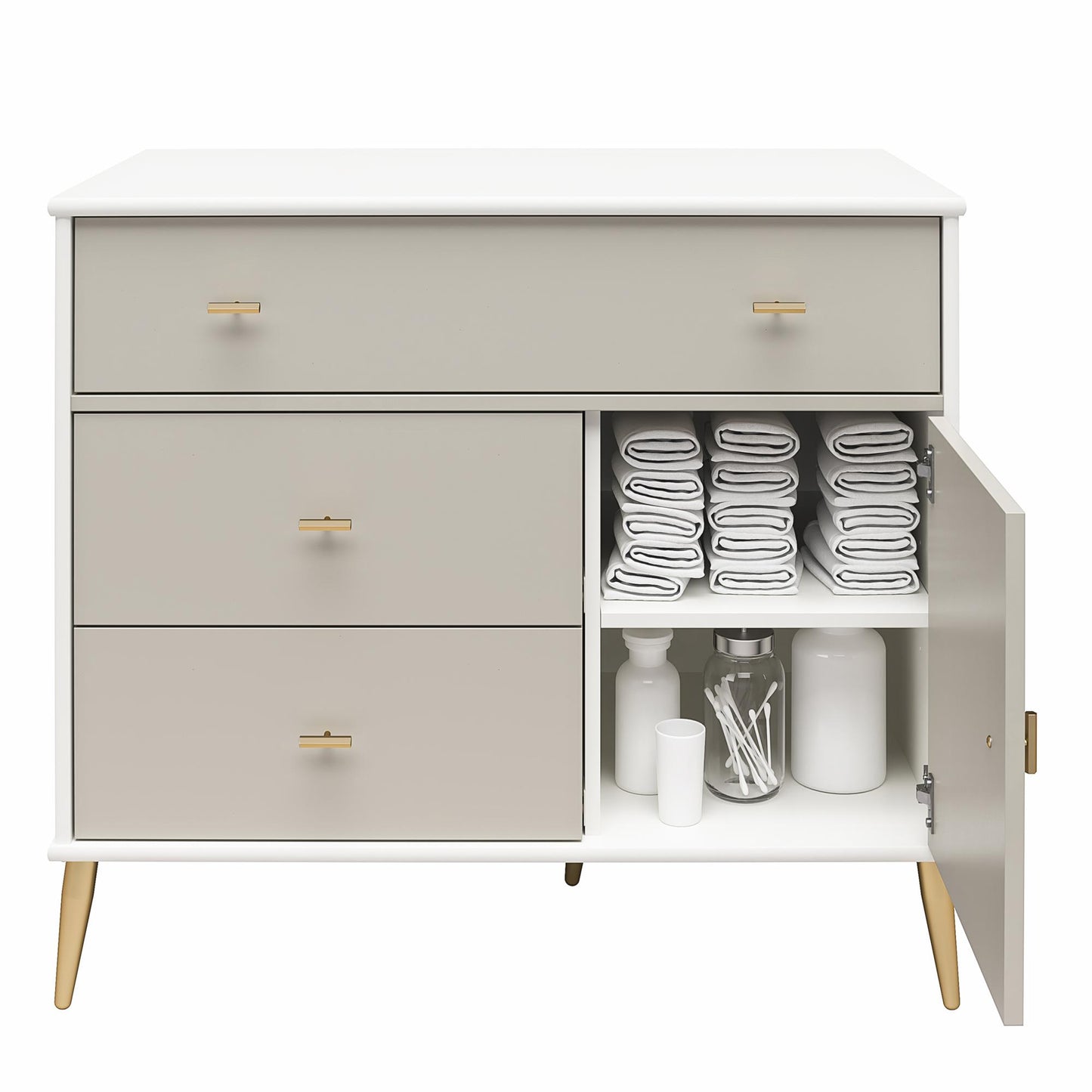 Little Seeds Valentina Asymmetrical 3 Drawer / 1 Door Convertible Dresser - White / Grey