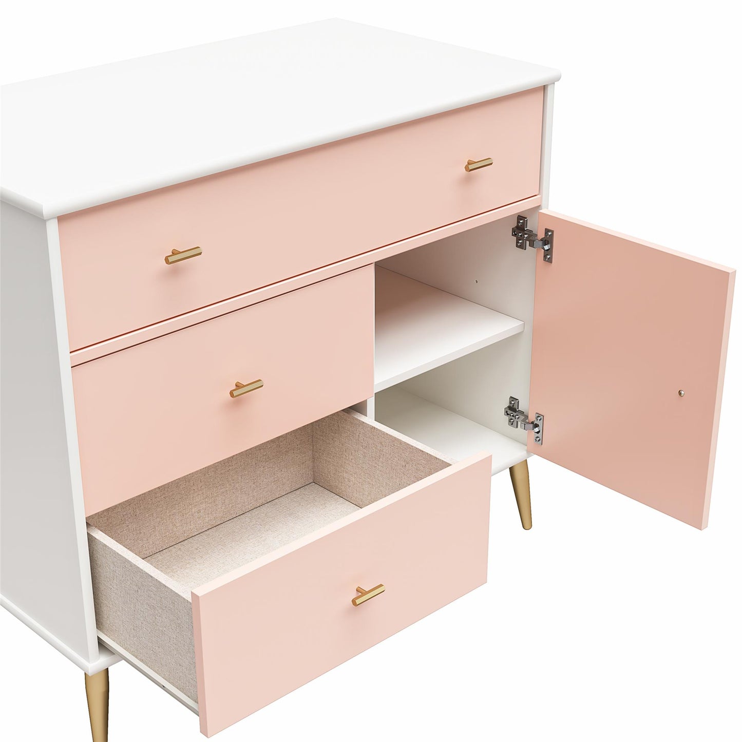 Little Seeds Valentina Asymmetrical 3 Drawer / 1 Door Convertible Dresser - Pale Pink