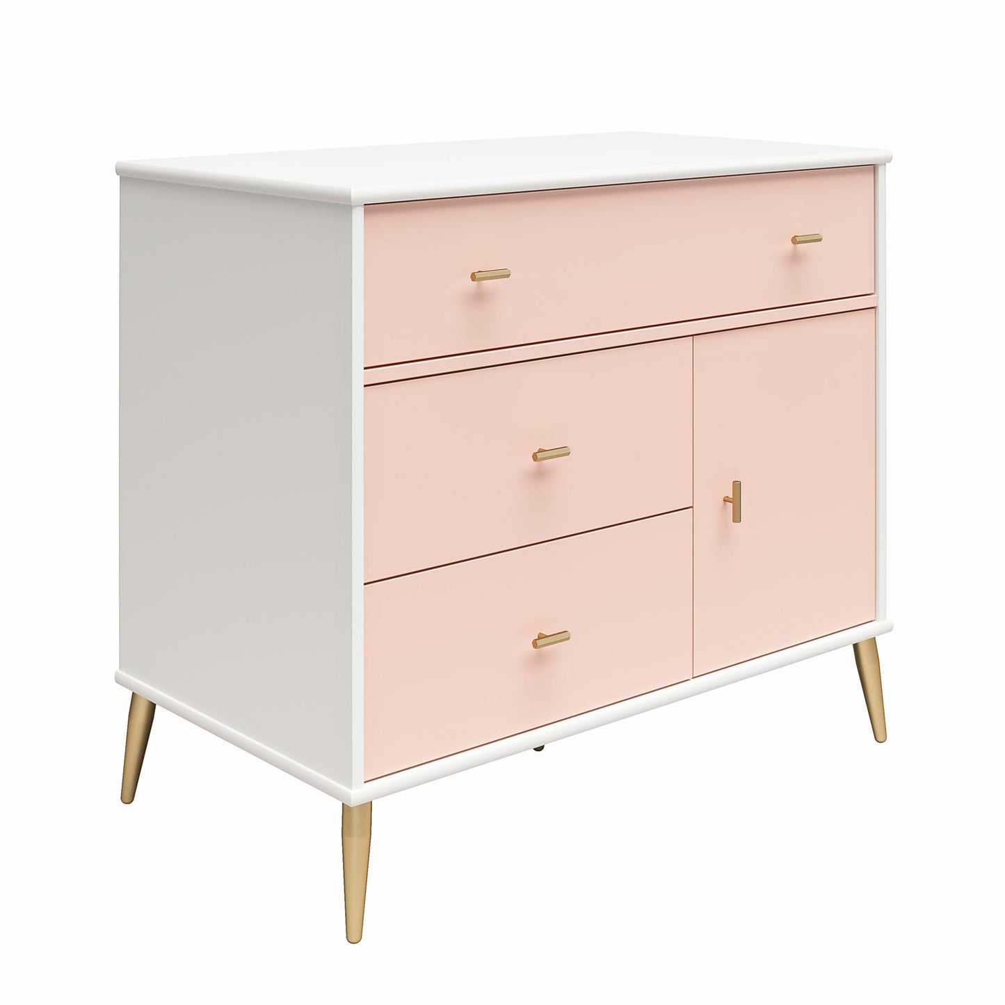 Little Seeds Valentina Asymmetrical 3 Drawer / 1 Door Convertible Dresser - Pale Pink