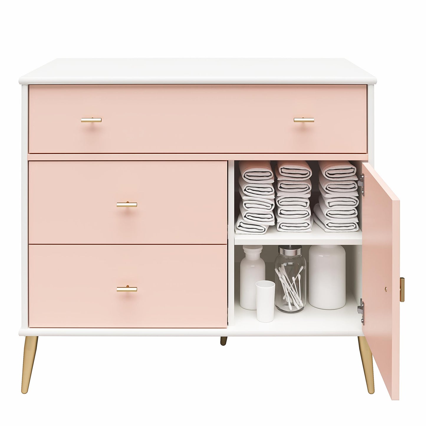 Little Seeds Valentina Asymmetrical 3 Drawer / 1 Door Convertible Dresser - Pale Pink