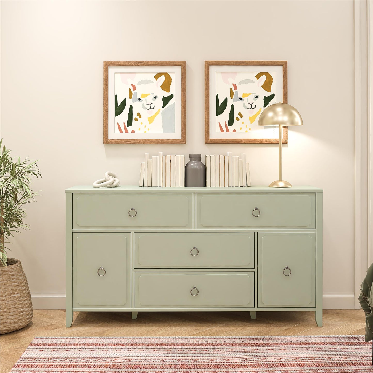 Her Majesty 4 Drawer/2 Door Wide Dresser, Pale Green - Pale Green