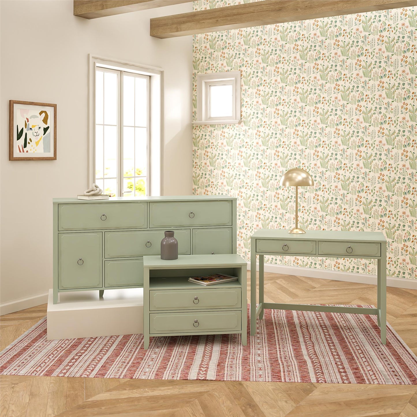 Her Majesty 4 Drawer/2 Door Wide Dresser, Pale Green - Pale Green