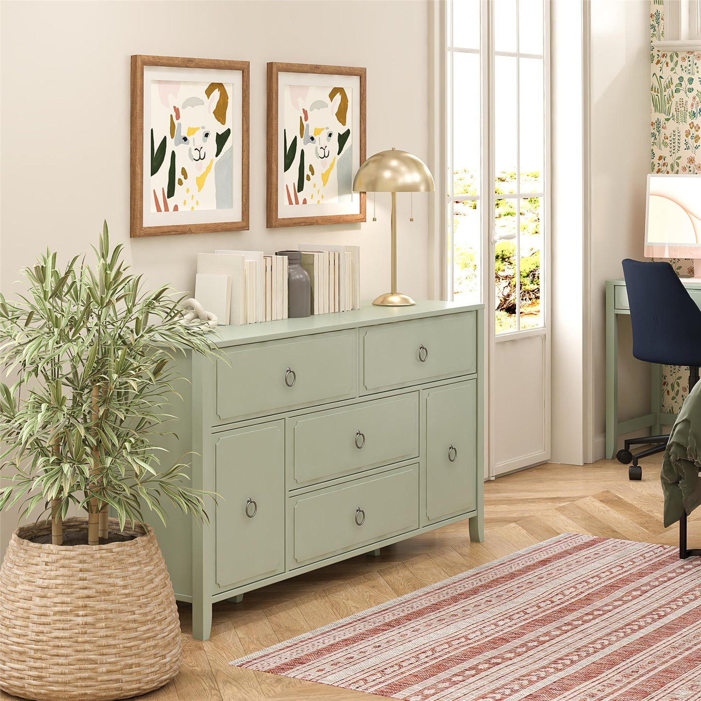 Her Majesty 4 Drawer/2 Door Wide Dresser, Pale Green - Pale Green