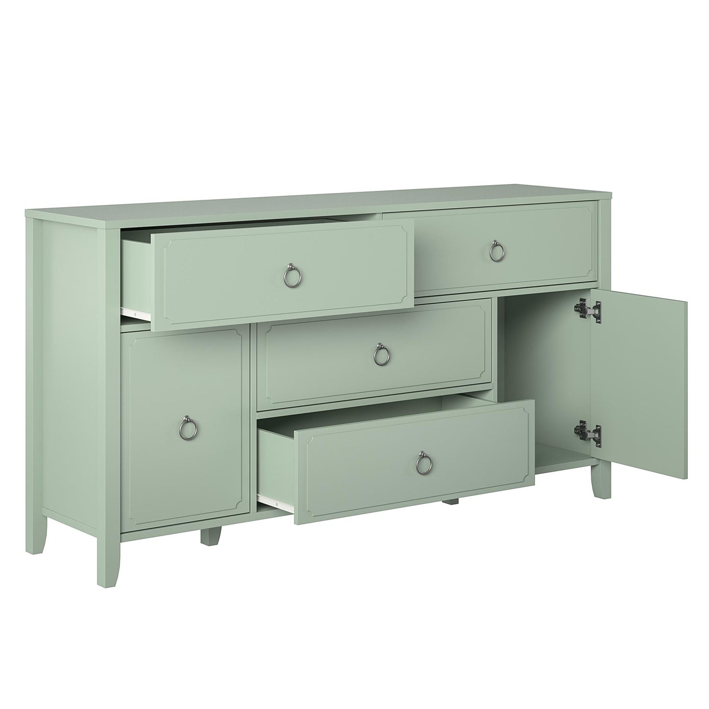 Her Majesty 4 Drawer/2 Door Wide Dresser, Pale Green - Pale Green