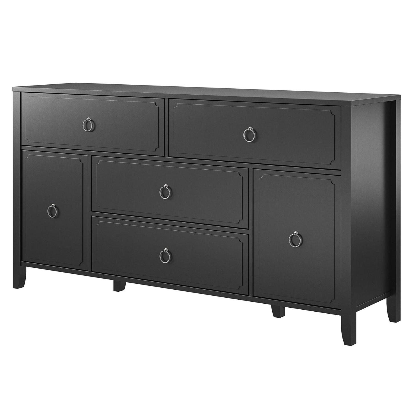Her Majesty 4 Drawer/2 Door Wide Dresser, Black - Black