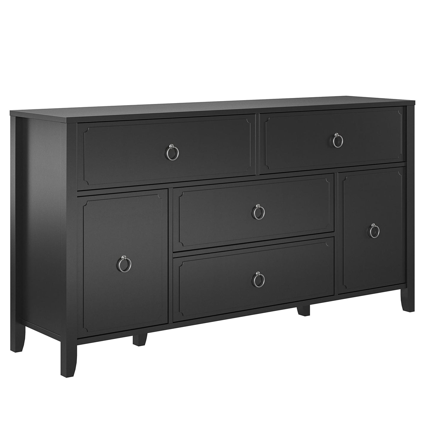 Her Majesty 4 Drawer/2 Door Wide Dresser, Black - Black