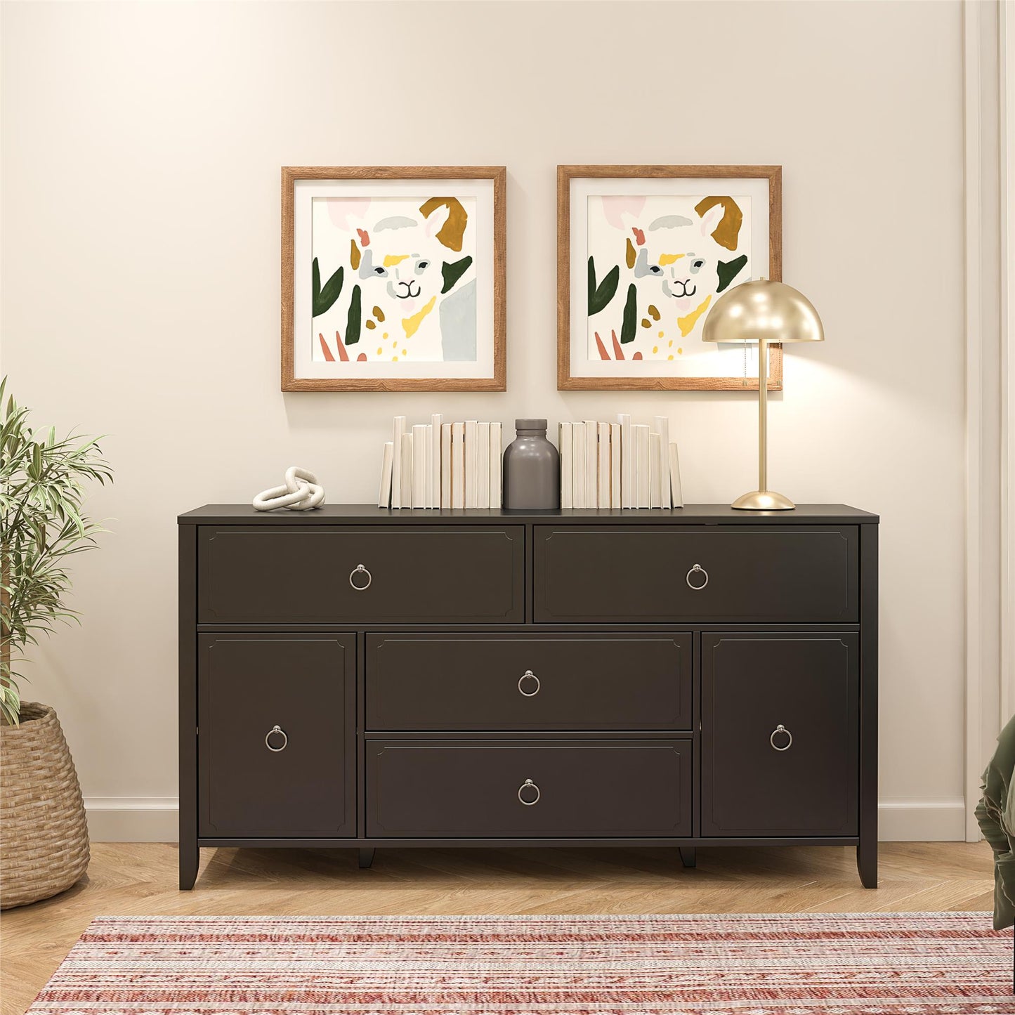 Her Majesty 4 Drawer/2 Door Wide Dresser, Black - Black