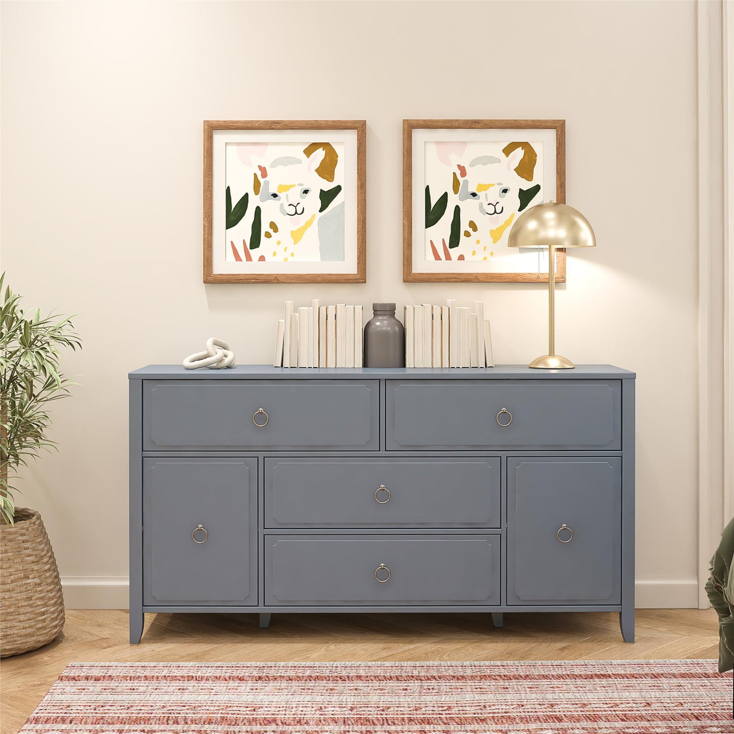 Her Majesty 4 Drawer/2 Door Wide Dresser, Blue - Blue