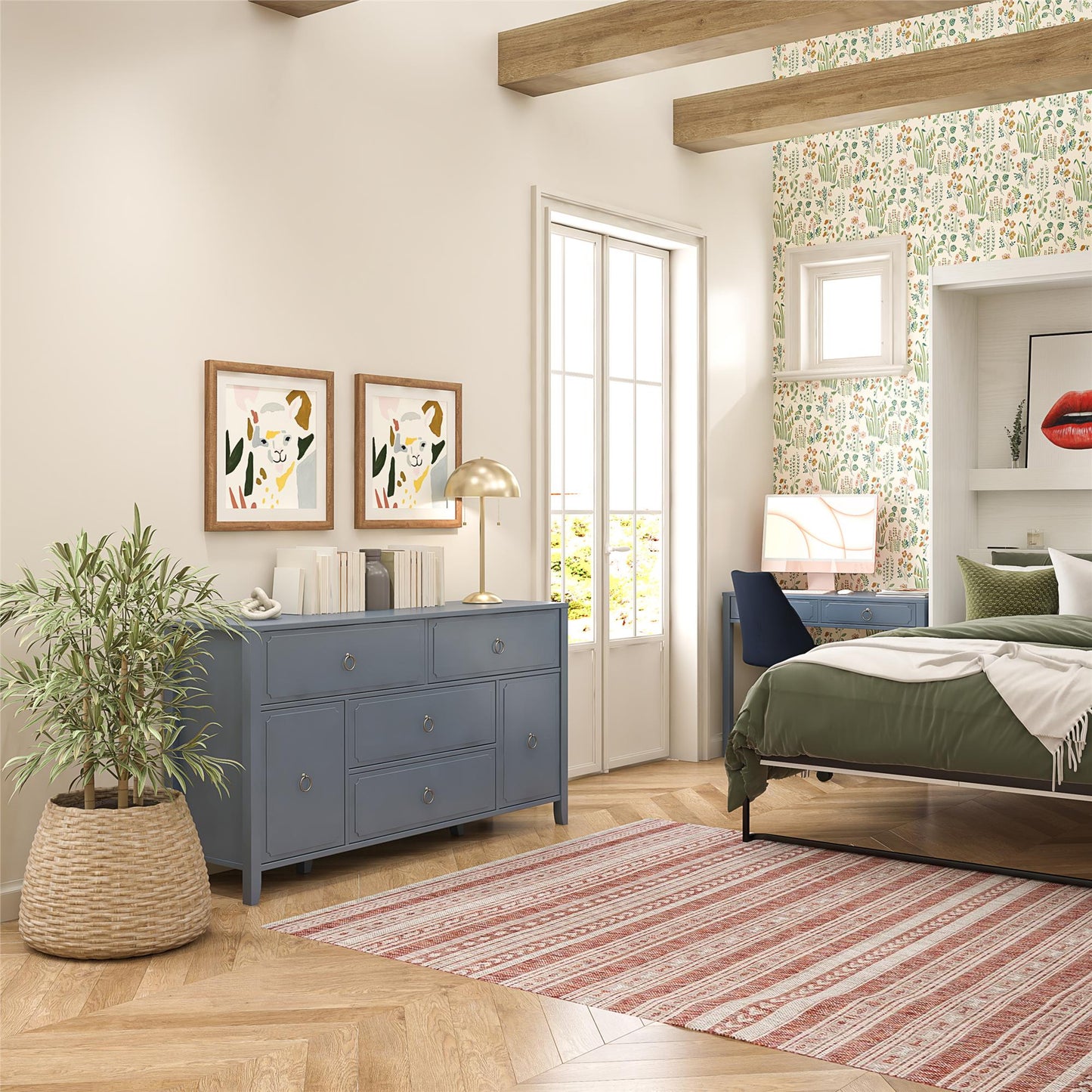 Her Majesty 4 Drawer/2 Door Wide Dresser, Blue - Blue