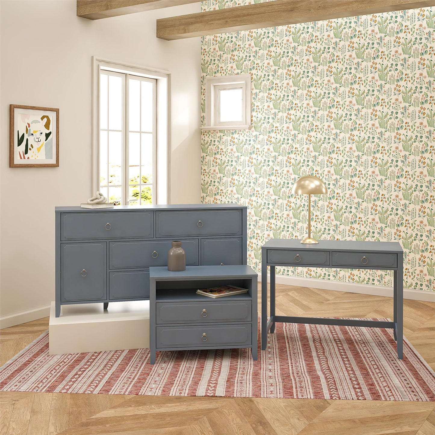 Her Majesty 4 Drawer/2 Door Wide Dresser, Blue - Blue