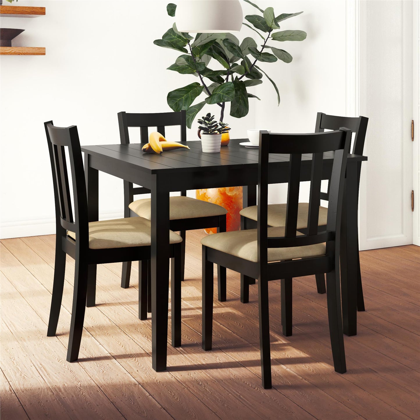 Redmond 5 Piece Traditional Dining Set with Table and 4 Chairs - Black / Beige