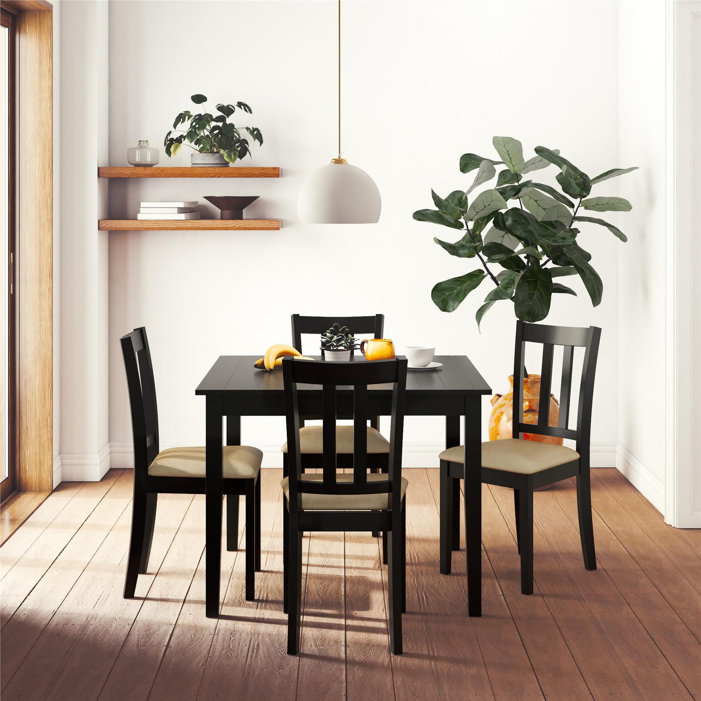 Redmond 5 Piece Traditional Dining Set with Table and 4 Chairs - Black / Beige