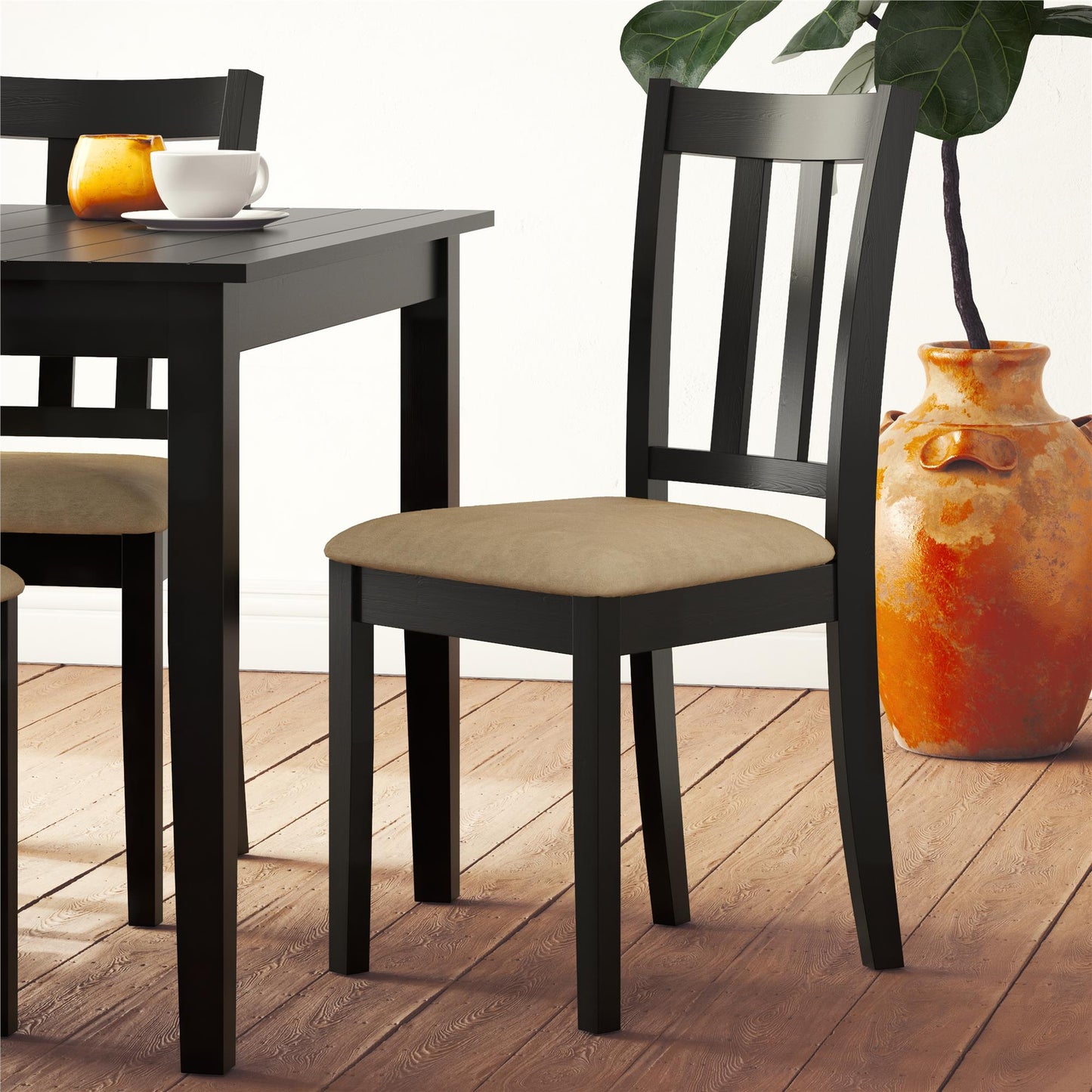 Redmond 5 Piece Traditional Dining Set with Table and 4 Chairs - Black / Beige