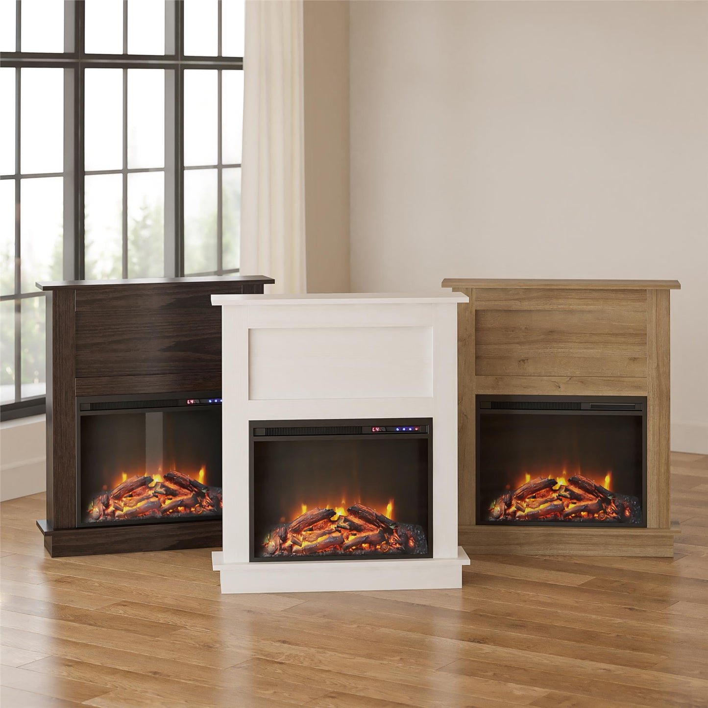 Ellsworth Modern Electric Fireplace with Mantel and 23 Inch Fireplace Insert - White