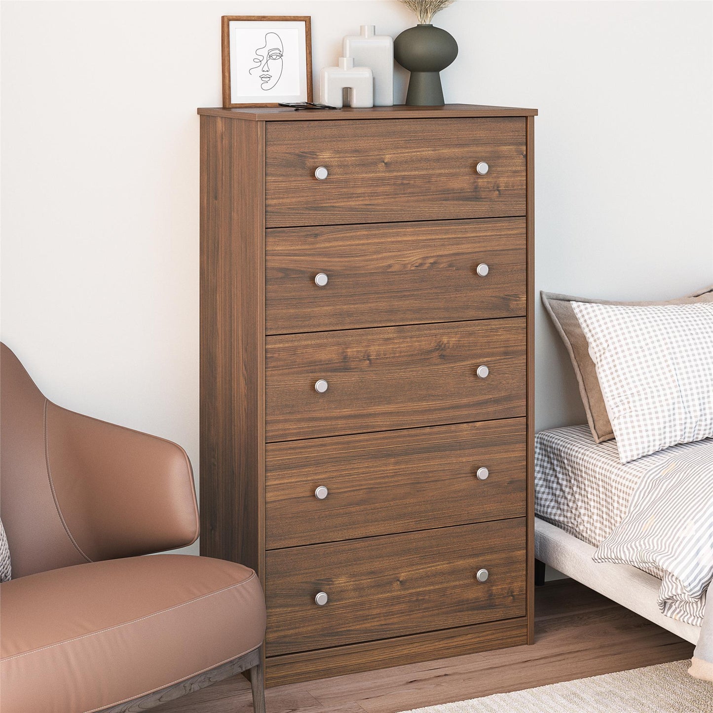 Ellwyn Tall 5 Drawer Dresser, Walnut - Saint Walnut