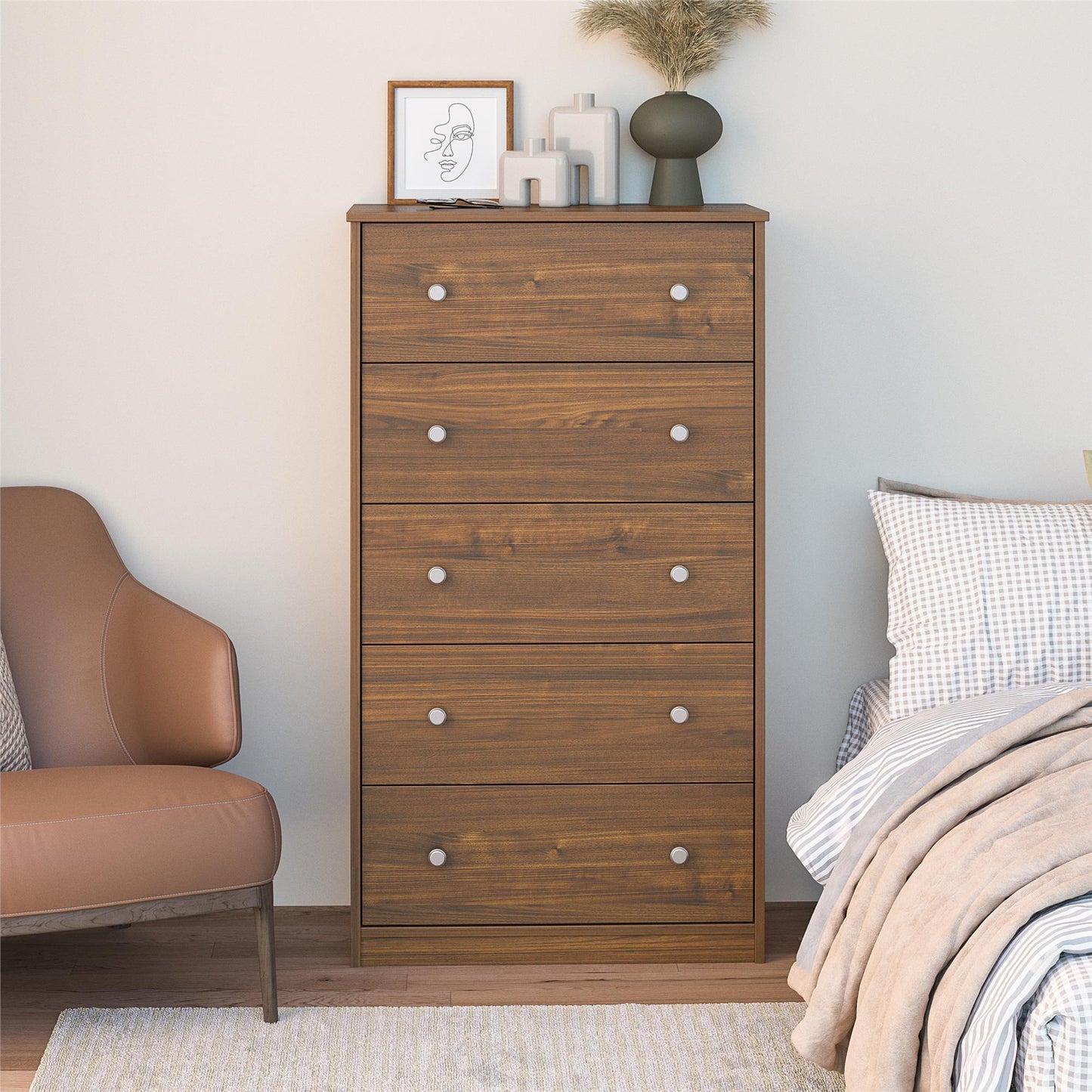 Ellwyn Tall 5 Drawer Dresser, Walnut - Saint Walnut