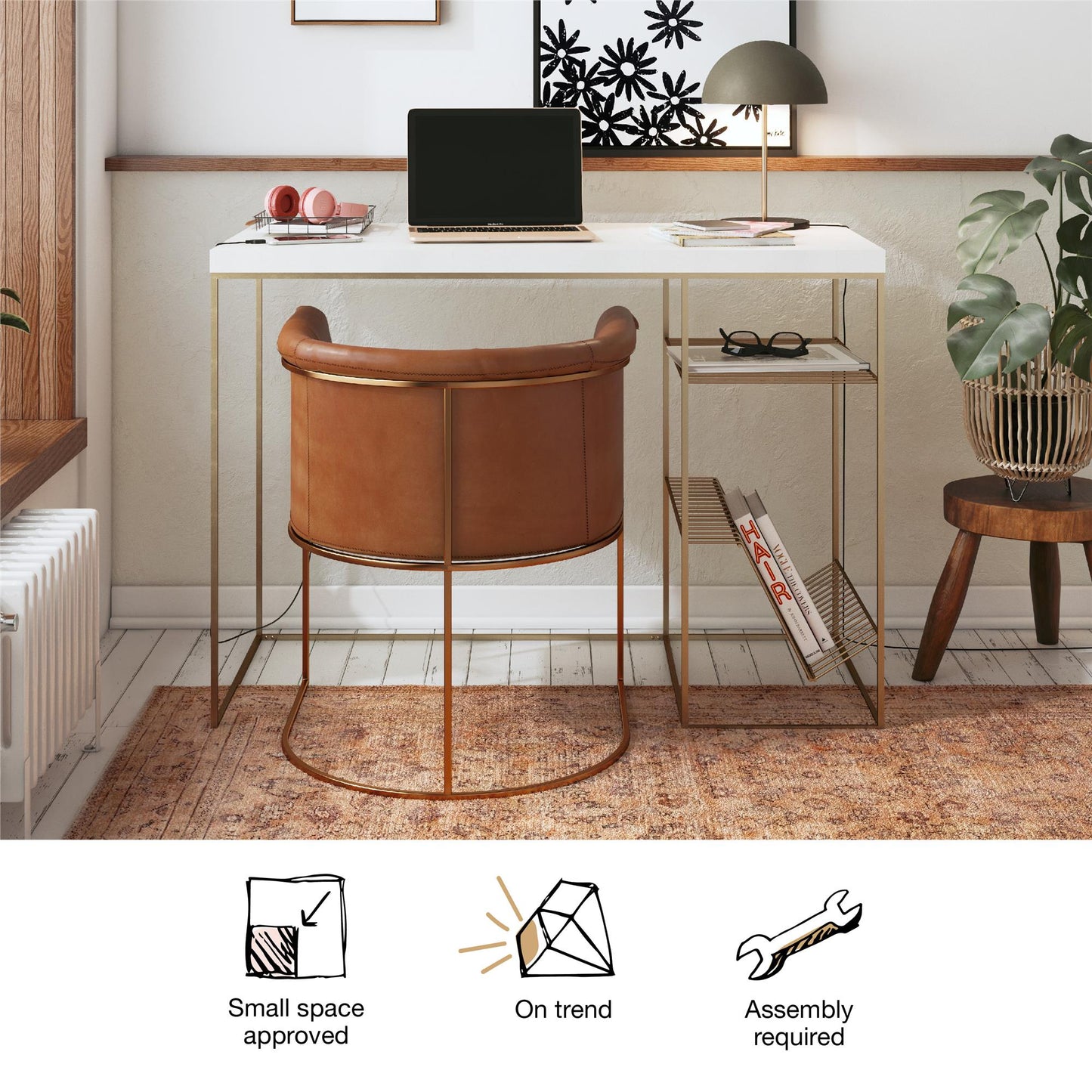 Neely Desk Mixed Media with Flat and Angled Shelves - Plaster