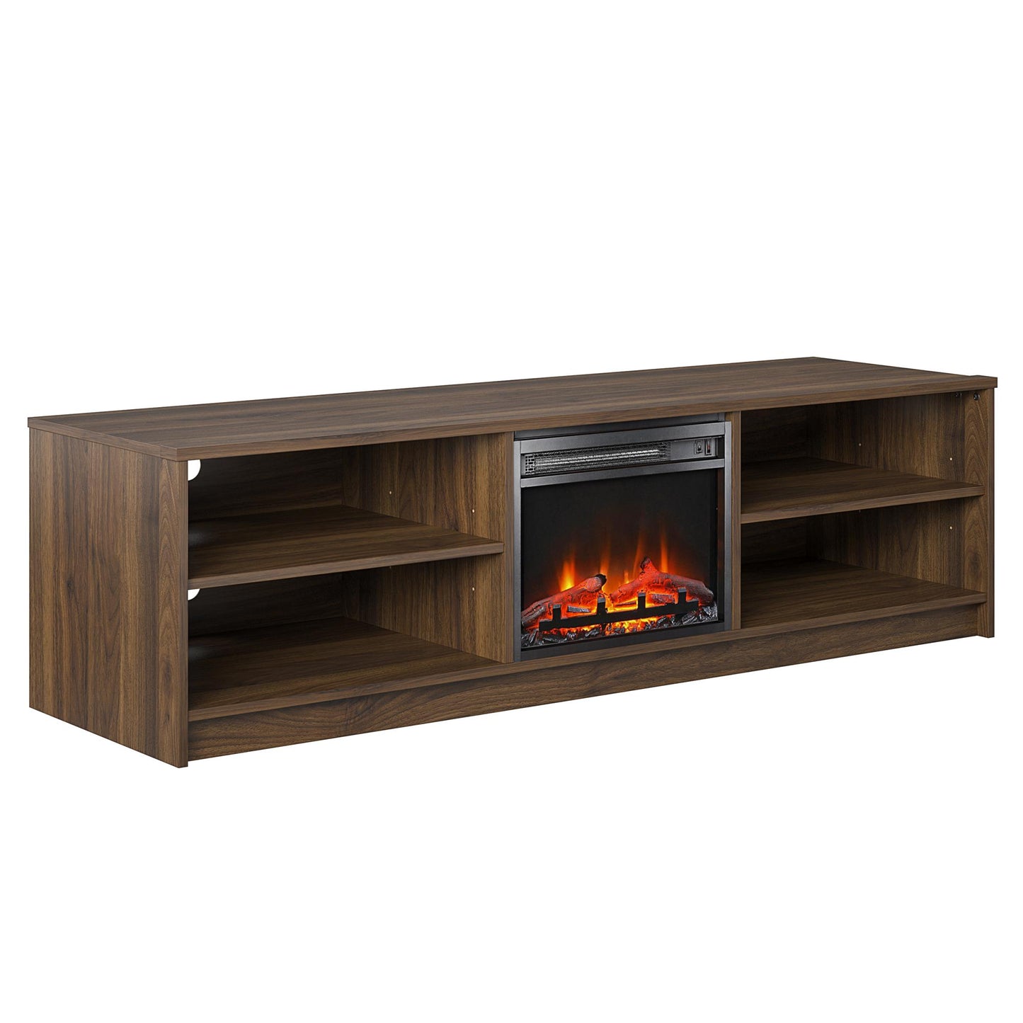 Noble 75" TV Stand with Electric Fireplace Insert and 4 Shelves - Walnut