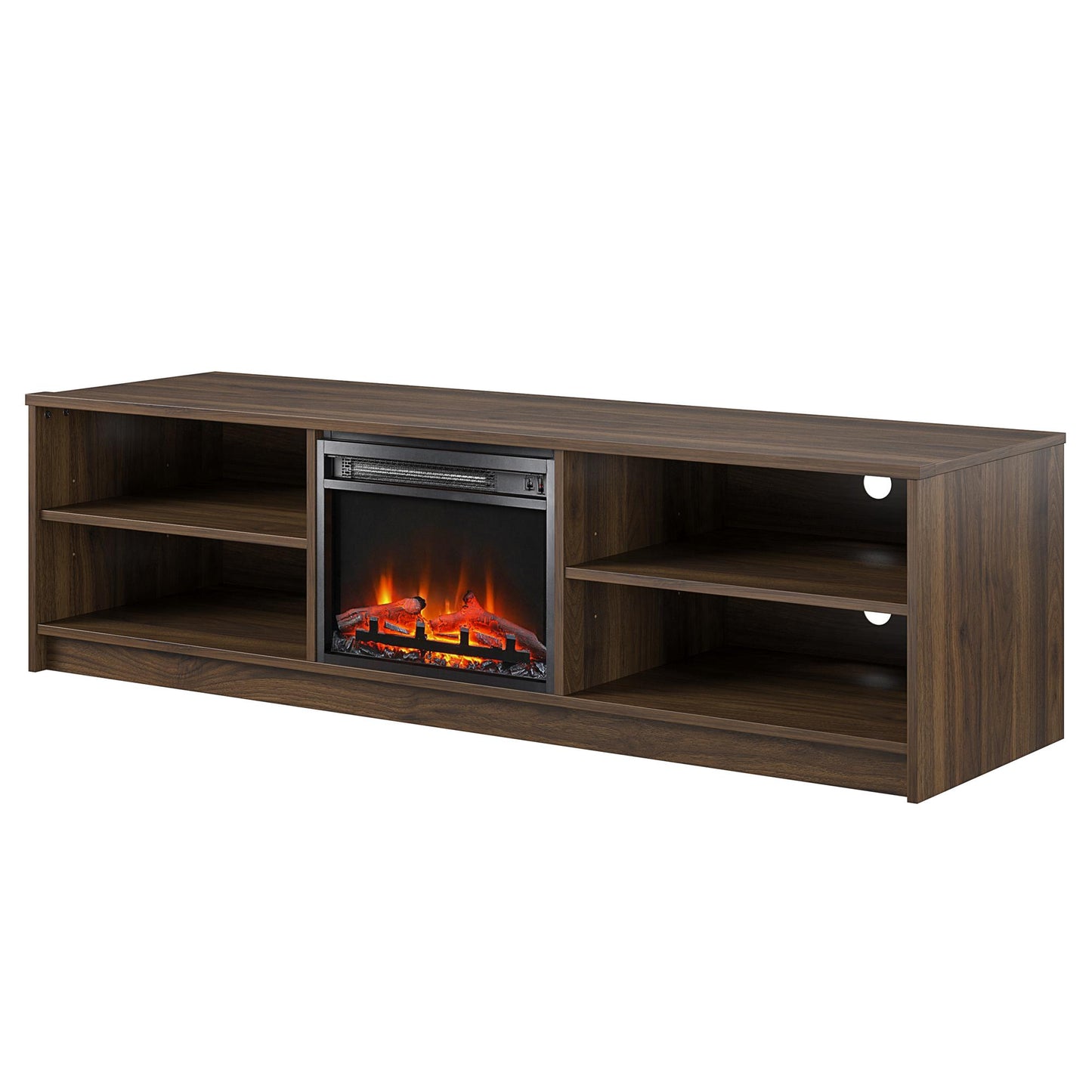 Noble 75" TV Stand with Electric Fireplace Insert and 4 Shelves - Walnut
