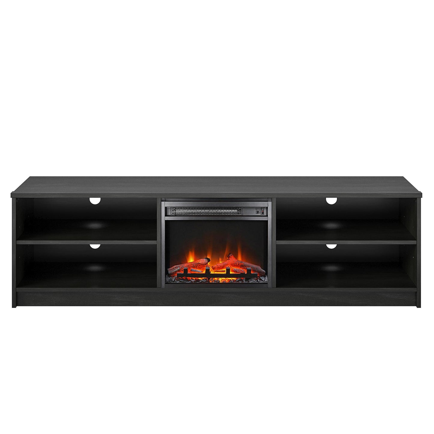Noble 75" TV Stand with Electric Fireplace Insert and 4 Shelves - Black Oak