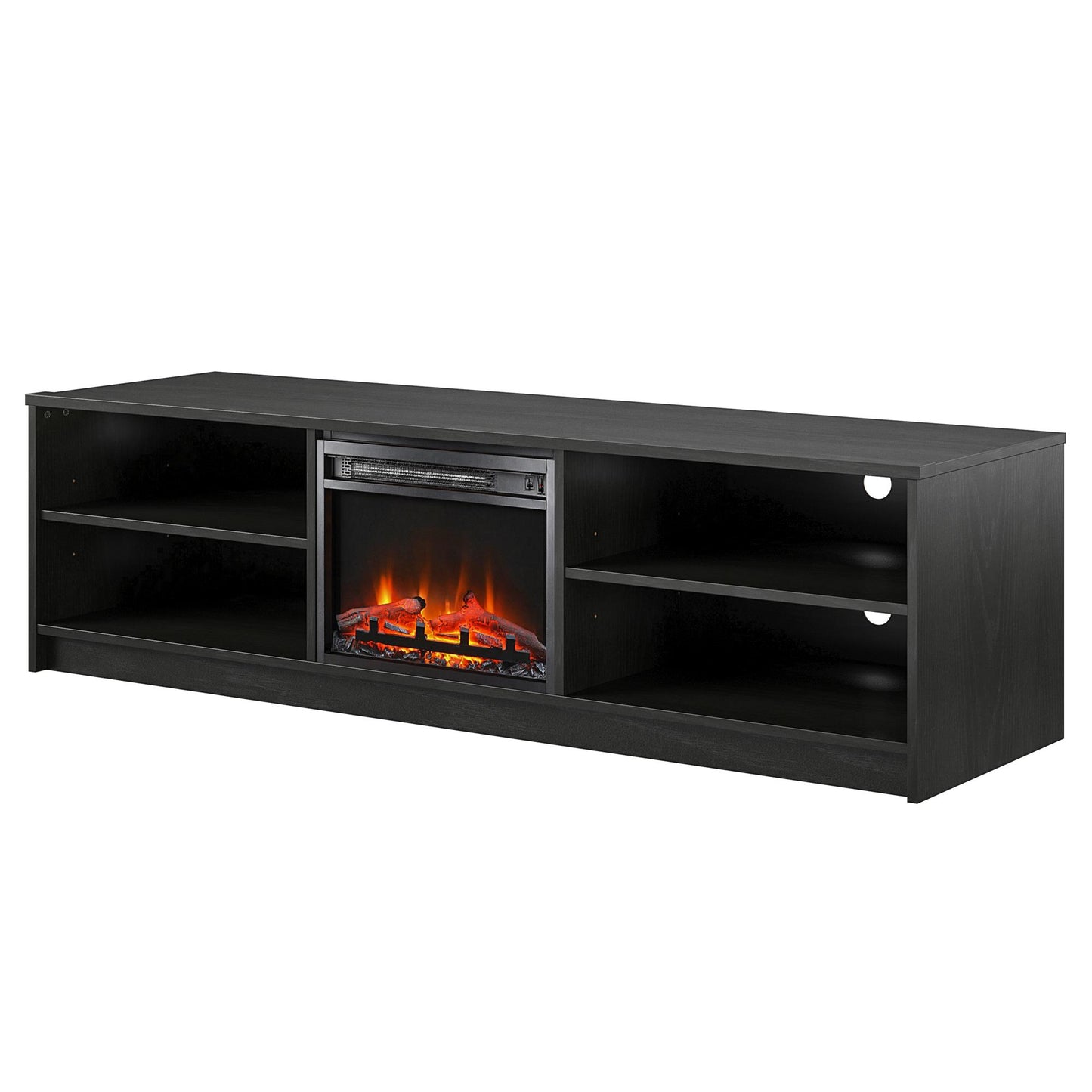 Noble 75" TV Stand with Electric Fireplace Insert and 4 Shelves - Black Oak