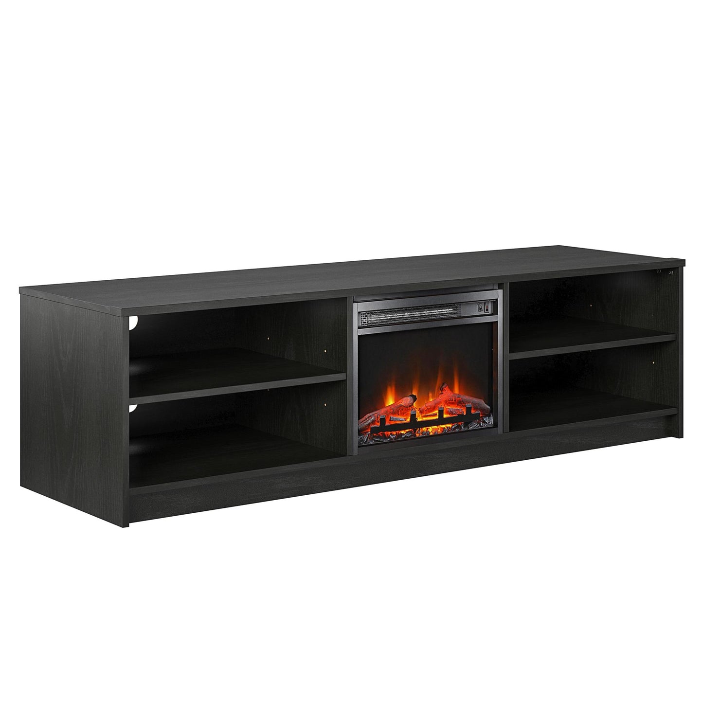 Noble 75" TV Stand with Electric Fireplace Insert and 4 Shelves - Black Oak