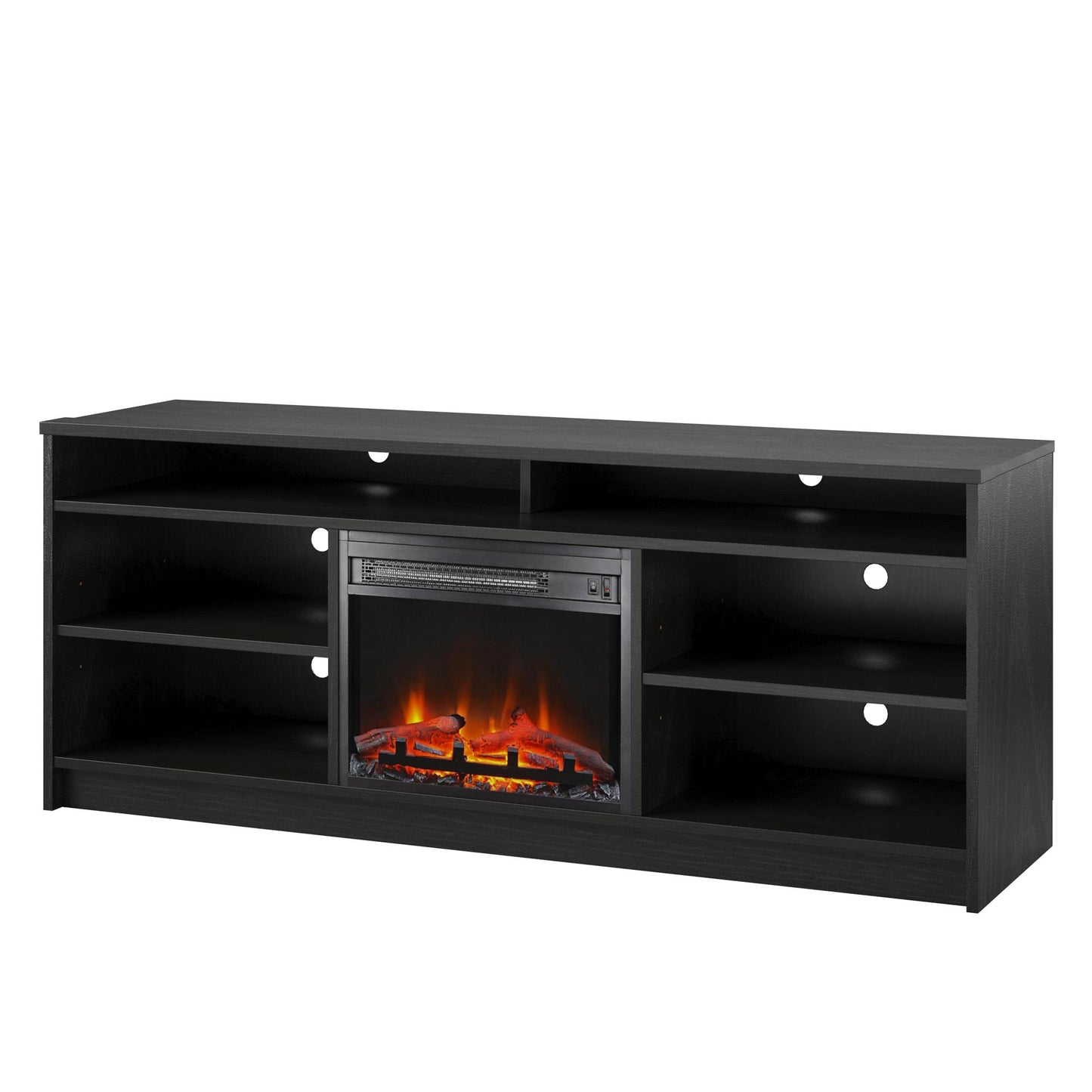 Hendrix 65" TV Stand with Electric Fireplace Insert and 6 Shelves - Black Oak