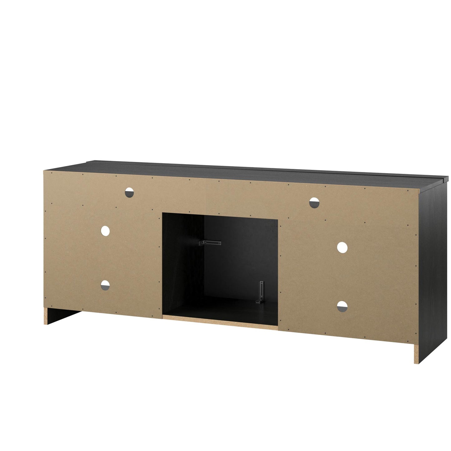 Hendrix 65" TV Stand with Electric Fireplace Insert and 6 Shelves - Black Oak